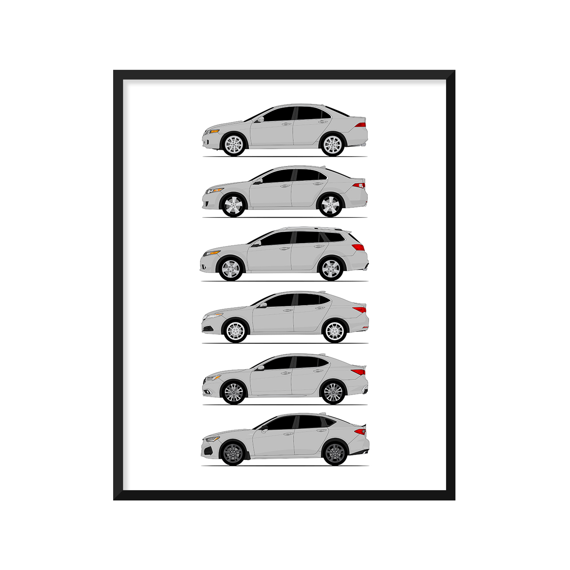 Acura TSX TLX History and Evolution Poster (Side Profile)