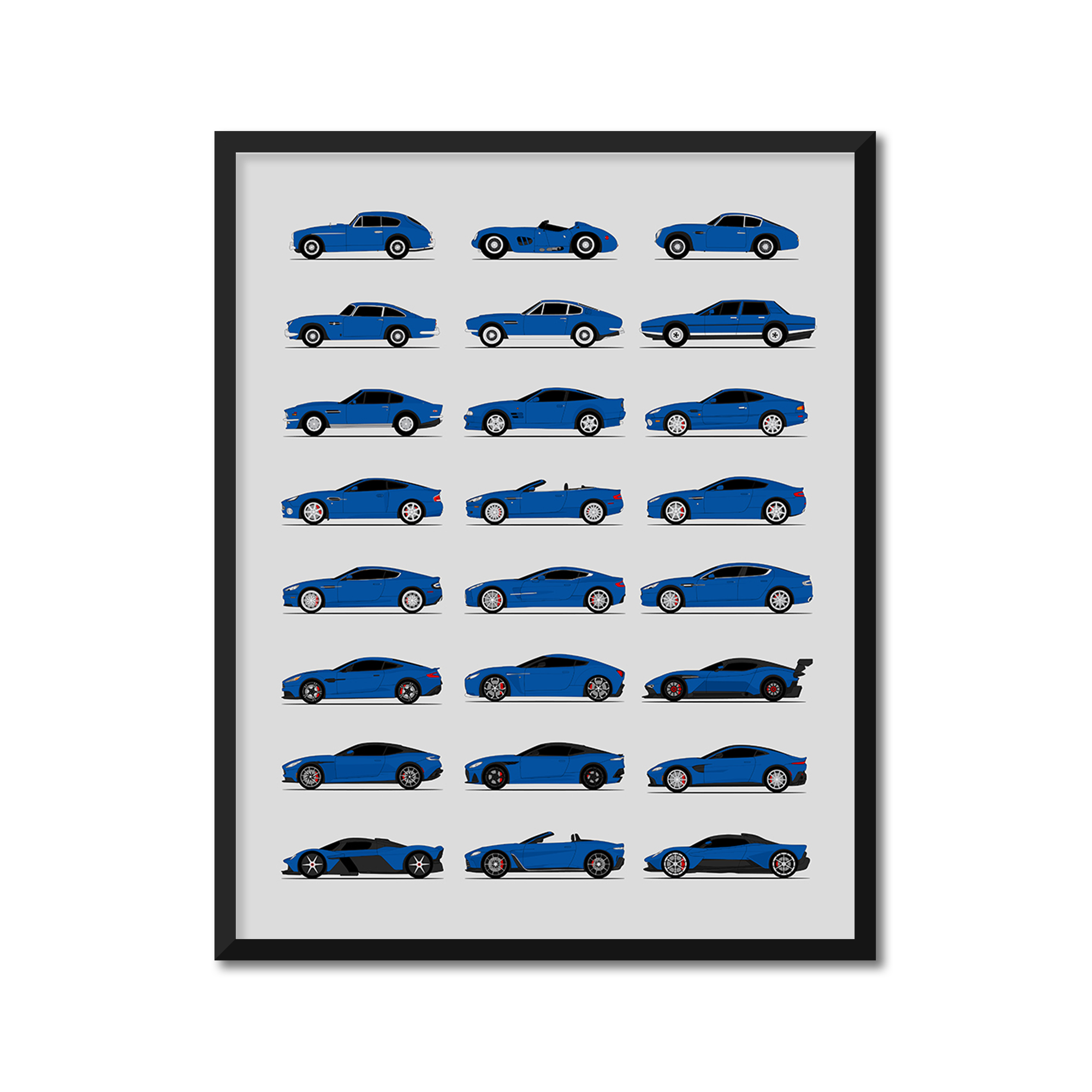 Aston Martin Generations History and Evolution Poster (Side Profile)