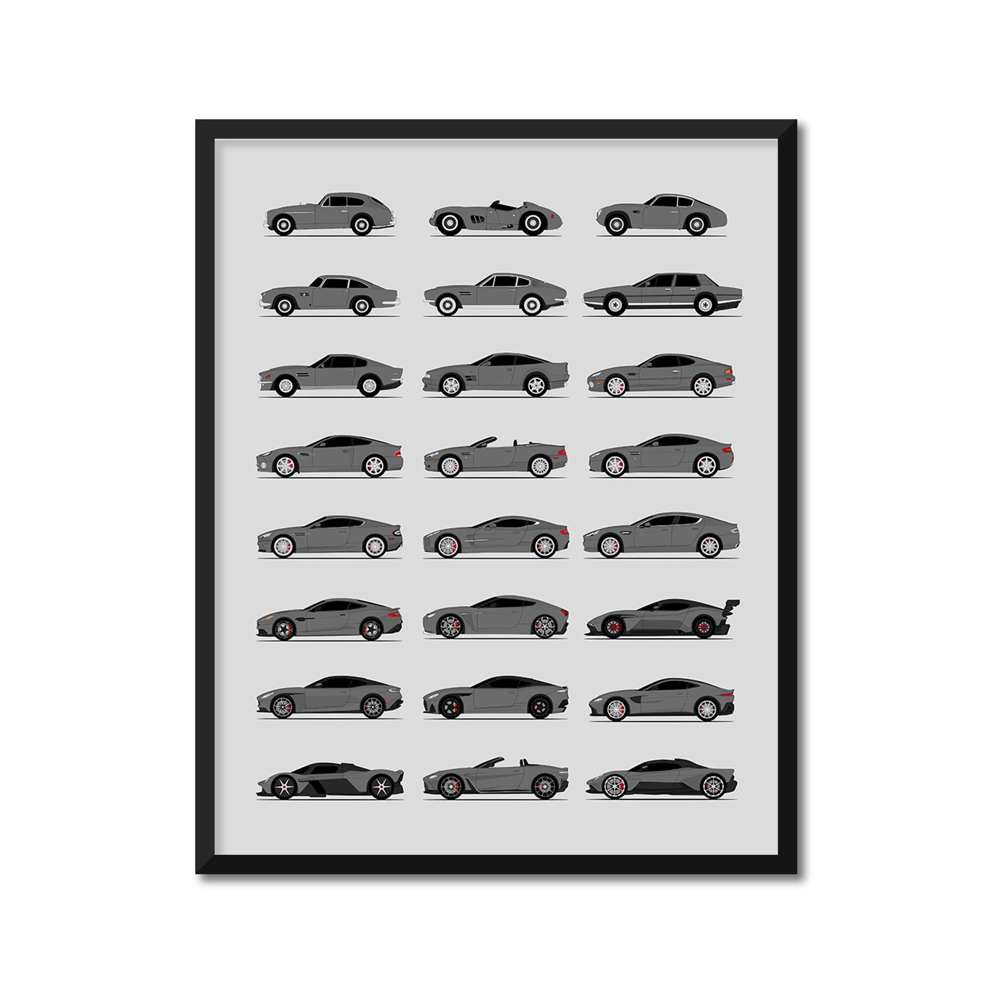 Aston Martin Generations History and Evolution Poster (Side Profile)