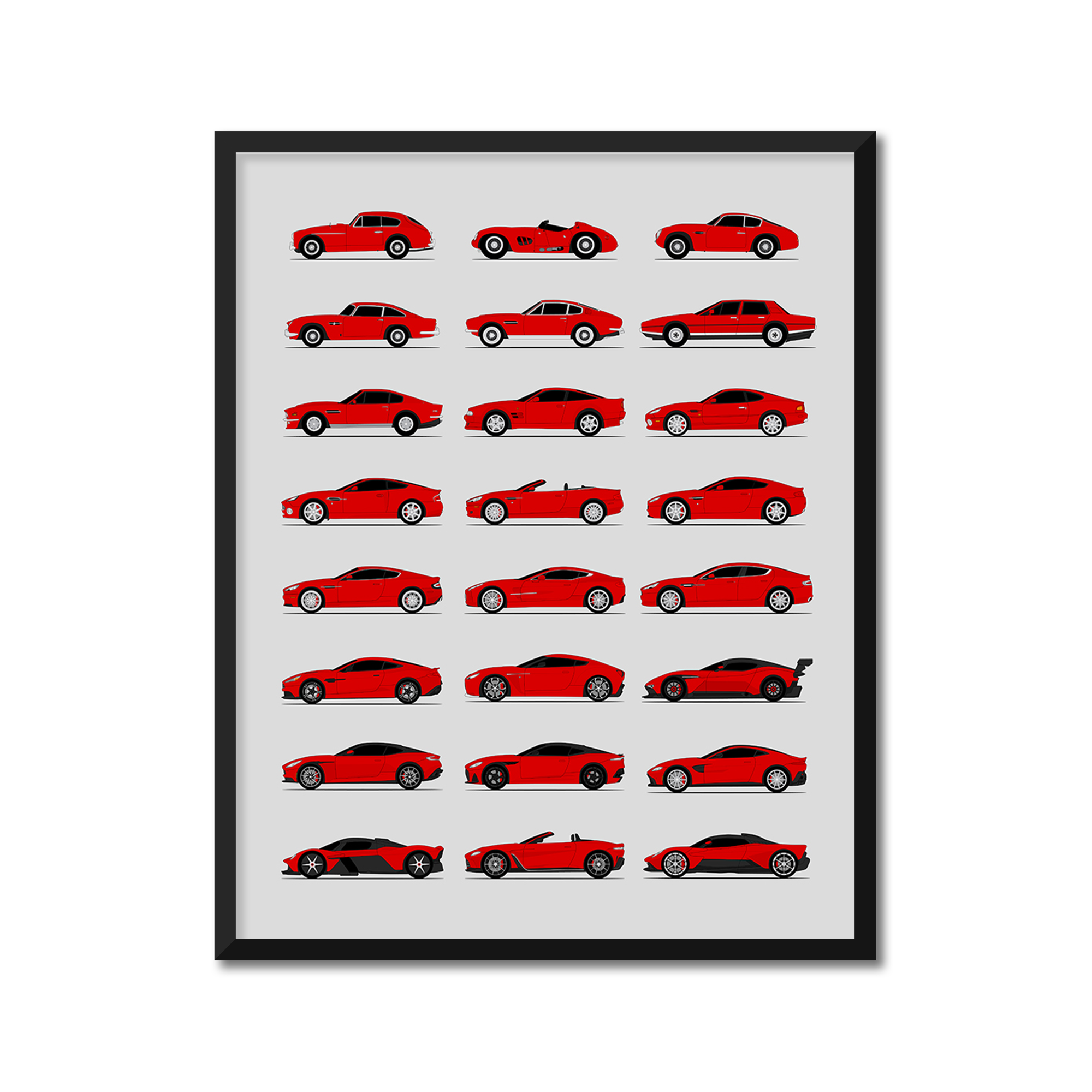 Aston Martin Generations History and Evolution Poster (Side Profile)