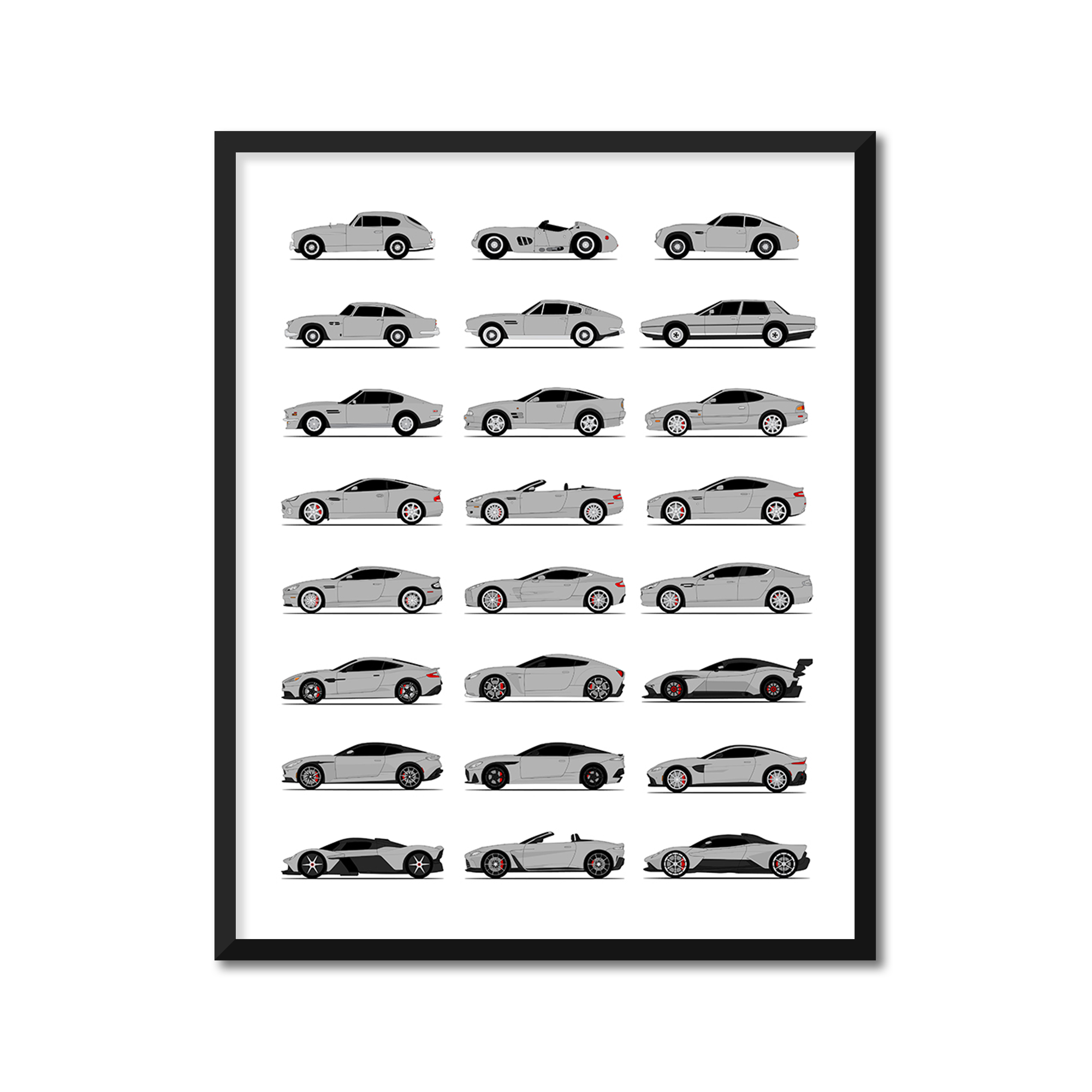Aston Martin Generations History and Evolution Poster (Side Profile)