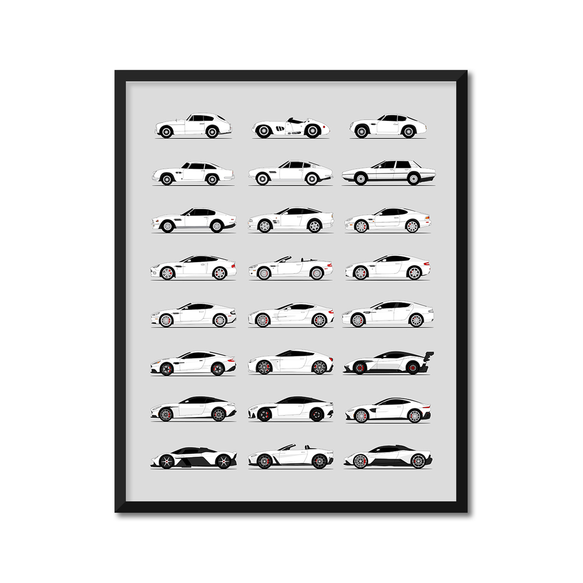 Aston Martin Generations History and Evolution Poster (Side Profile)