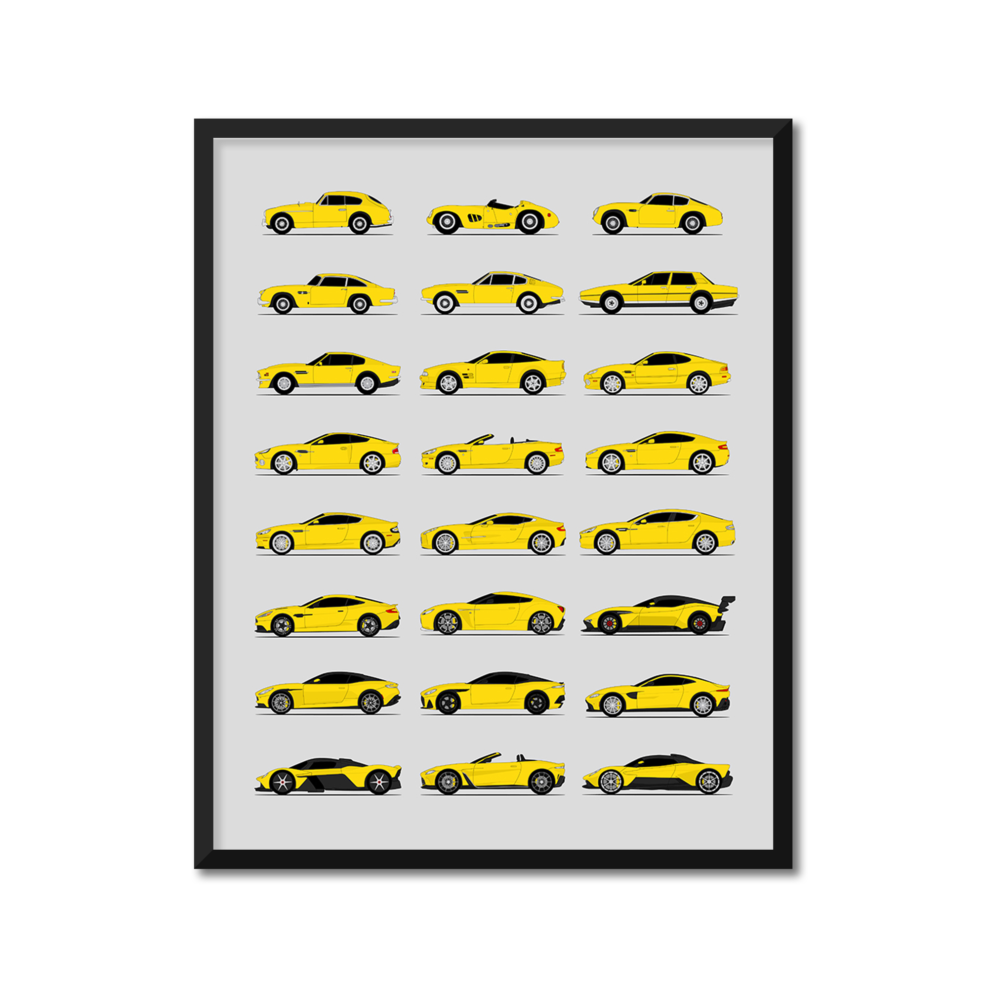 Aston Martin Generations History and Evolution Poster (Side Profile)