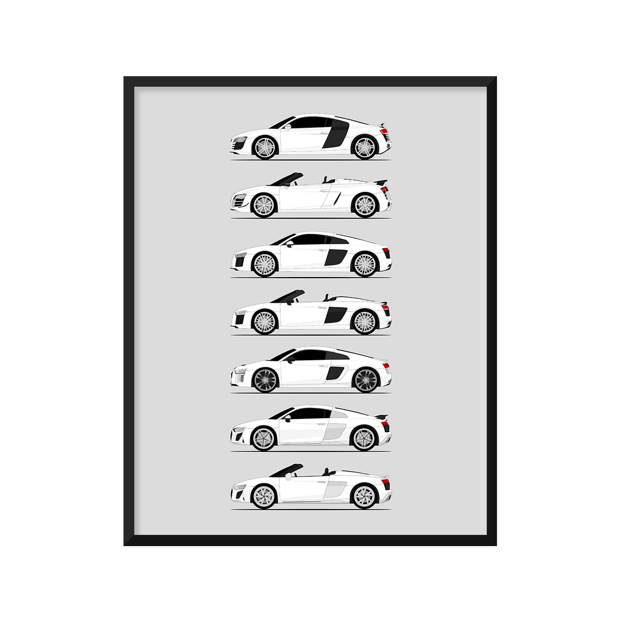 Audi R8 Generations History and Evolution Poster (Side Profile)