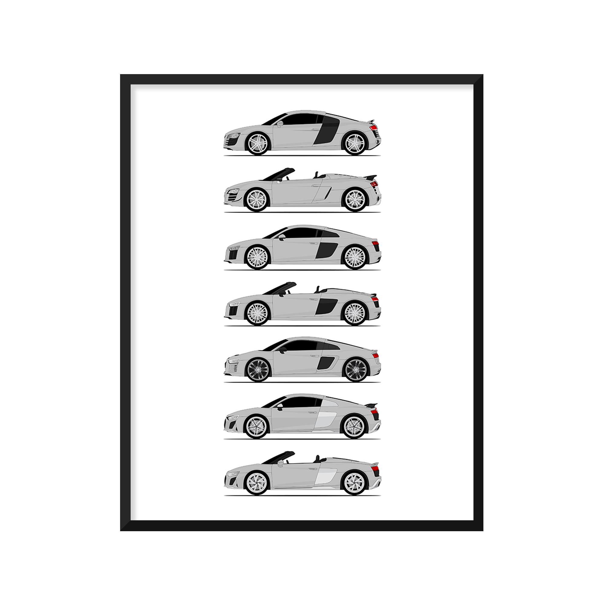 Audi R8 Generations History and Evolution Poster (Side Profile)