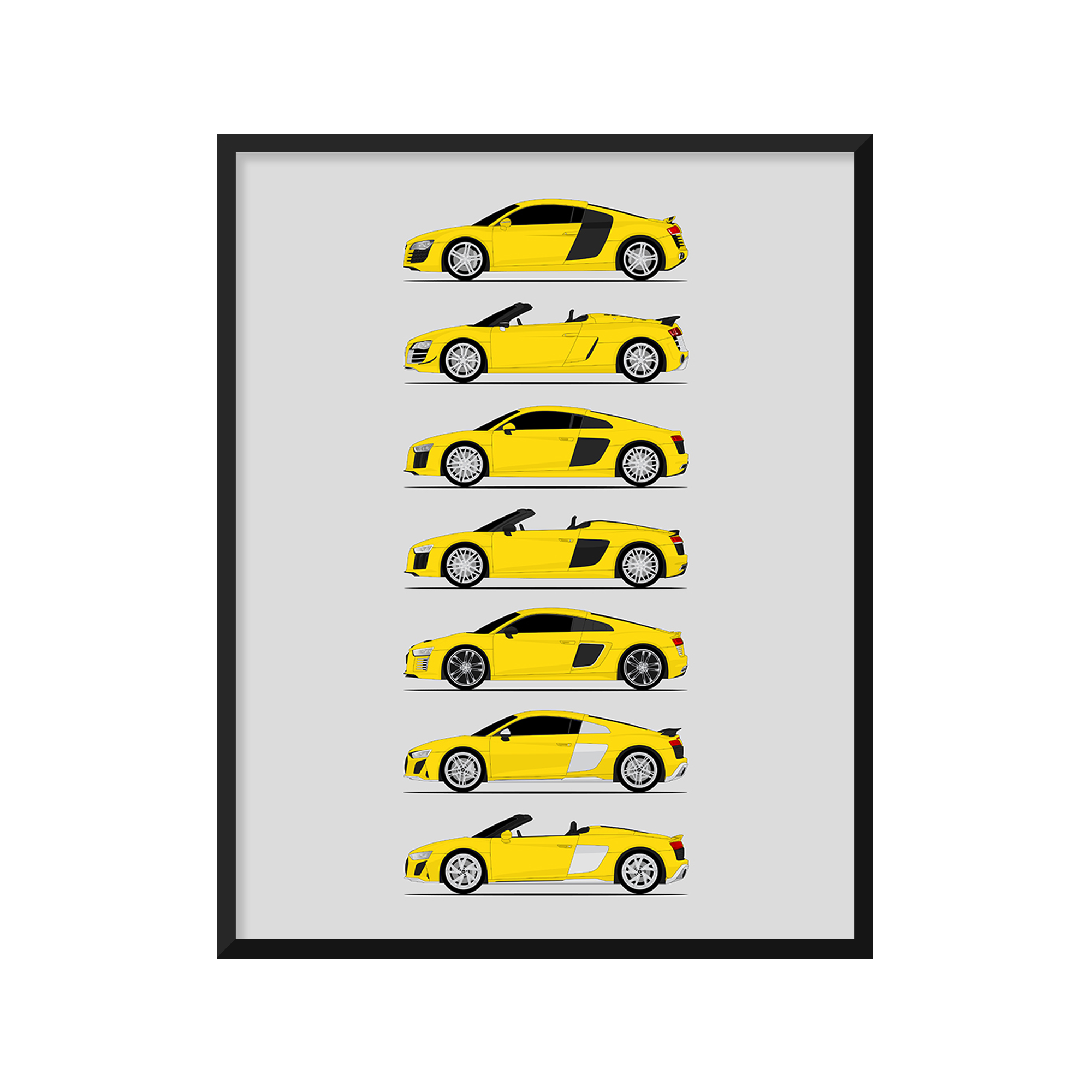 Audi R8 Generations History and Evolution Poster (Side Profile)
