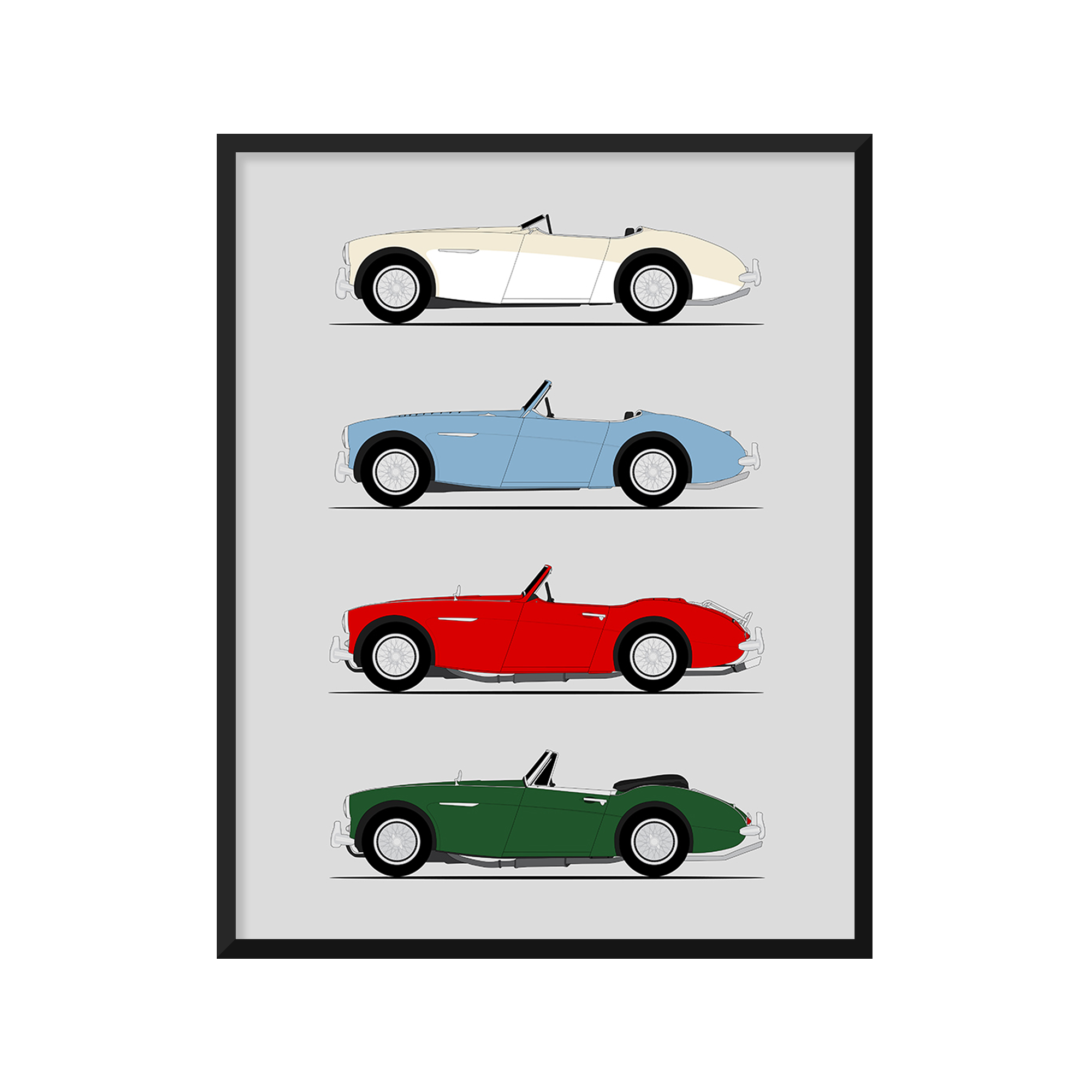 Austin Healey 3000 Generations History and Evolution Poster (Side Profile)