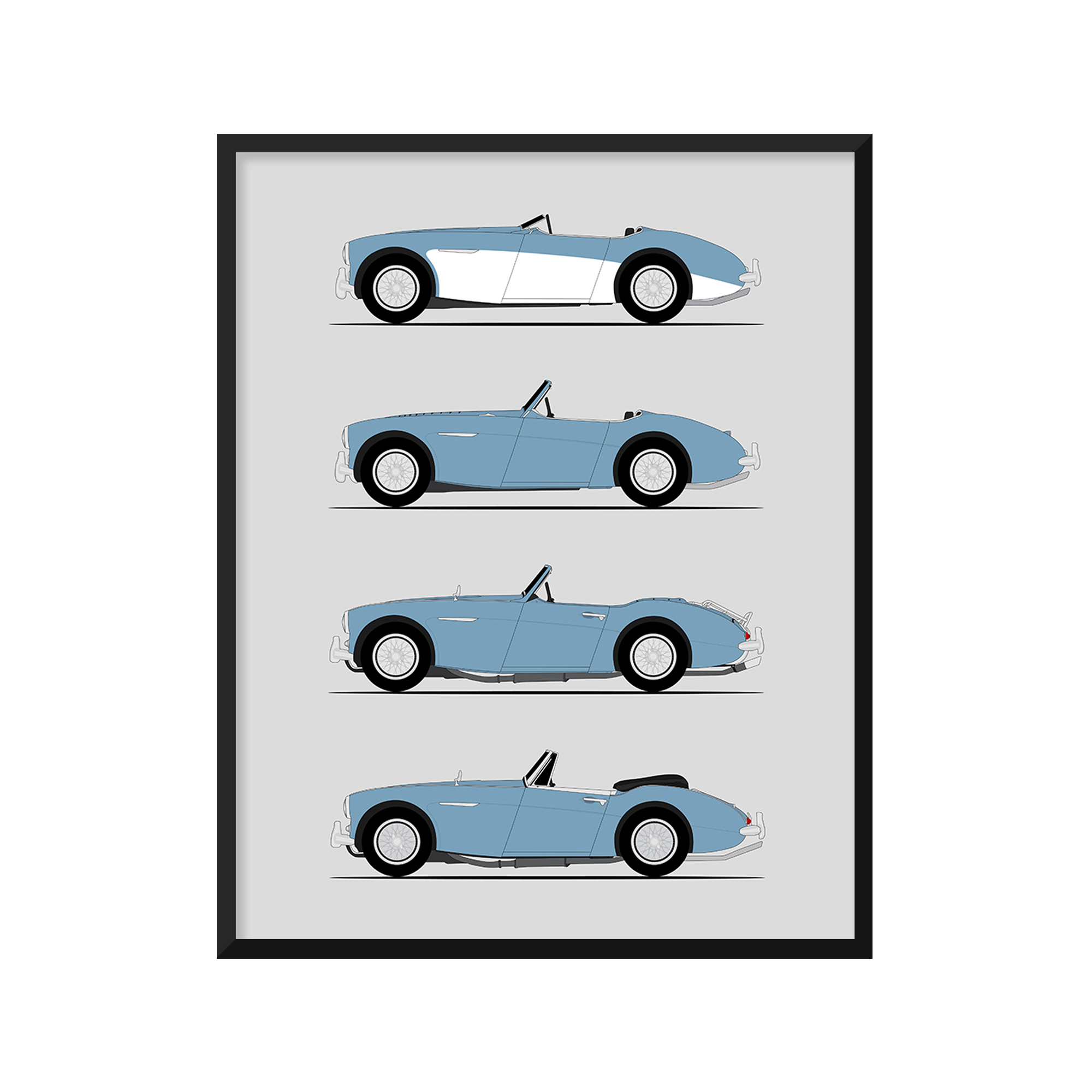 Austin Healey 3000 Generations History and Evolution Poster (Side Profile)