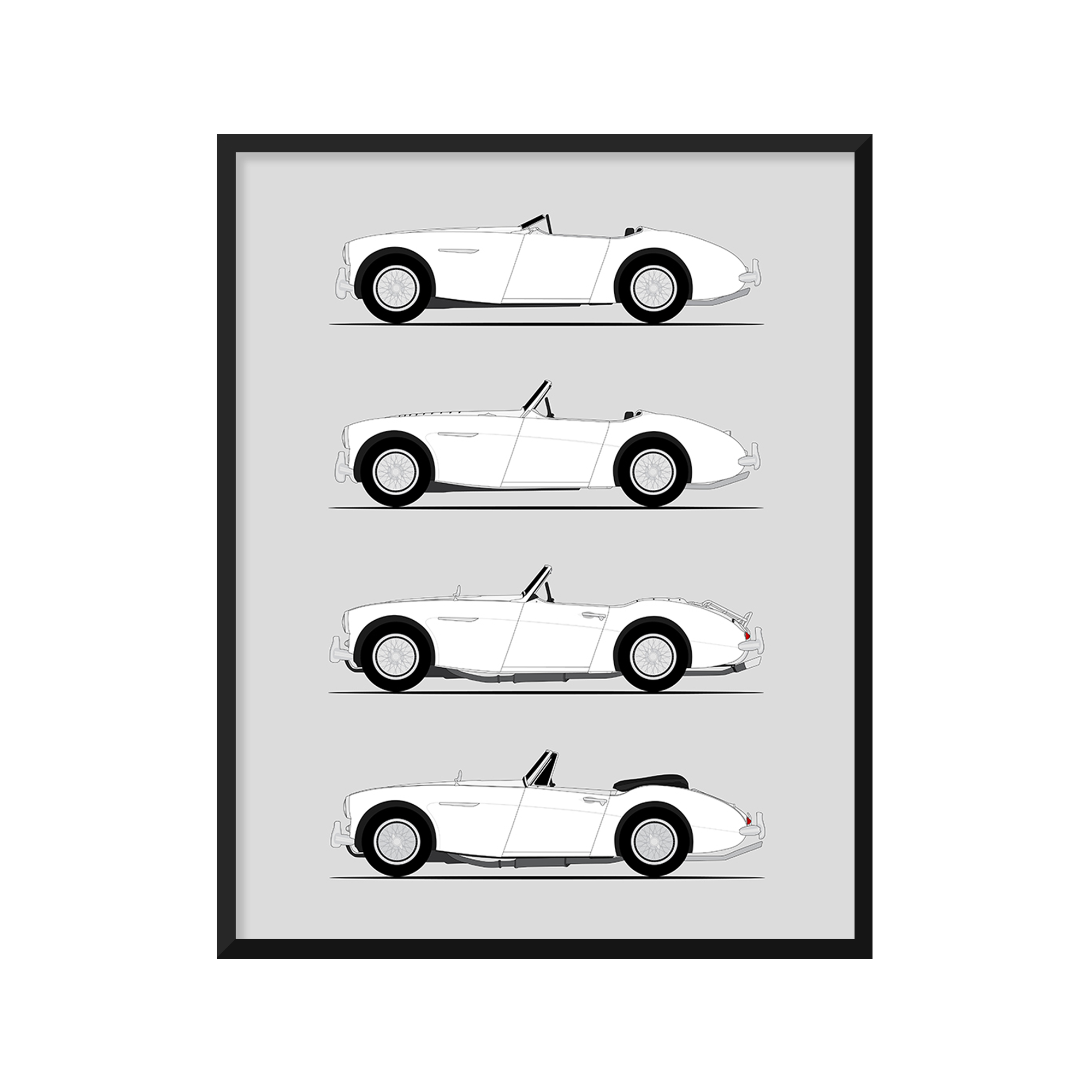 Austin Healey 3000 Generations History and Evolution Poster (Side Profile)