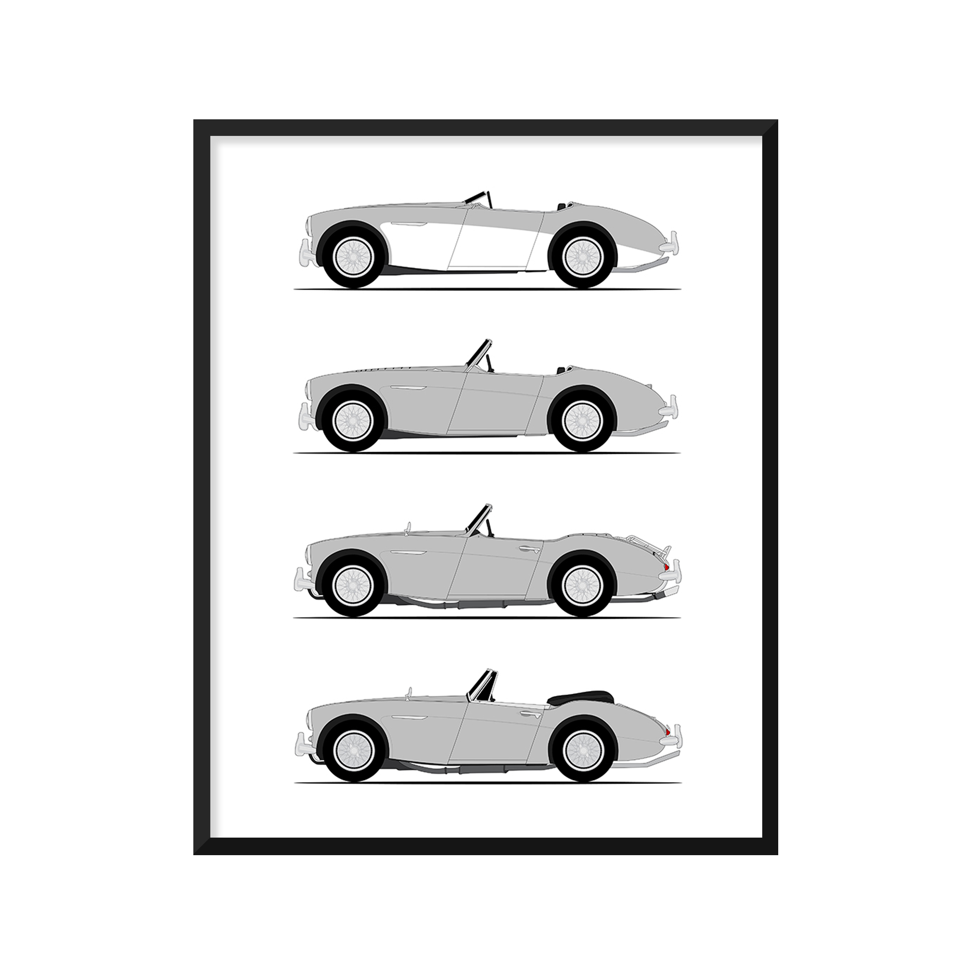 Austin Healey 3000 Generations History and Evolution Poster (Side Profile)
