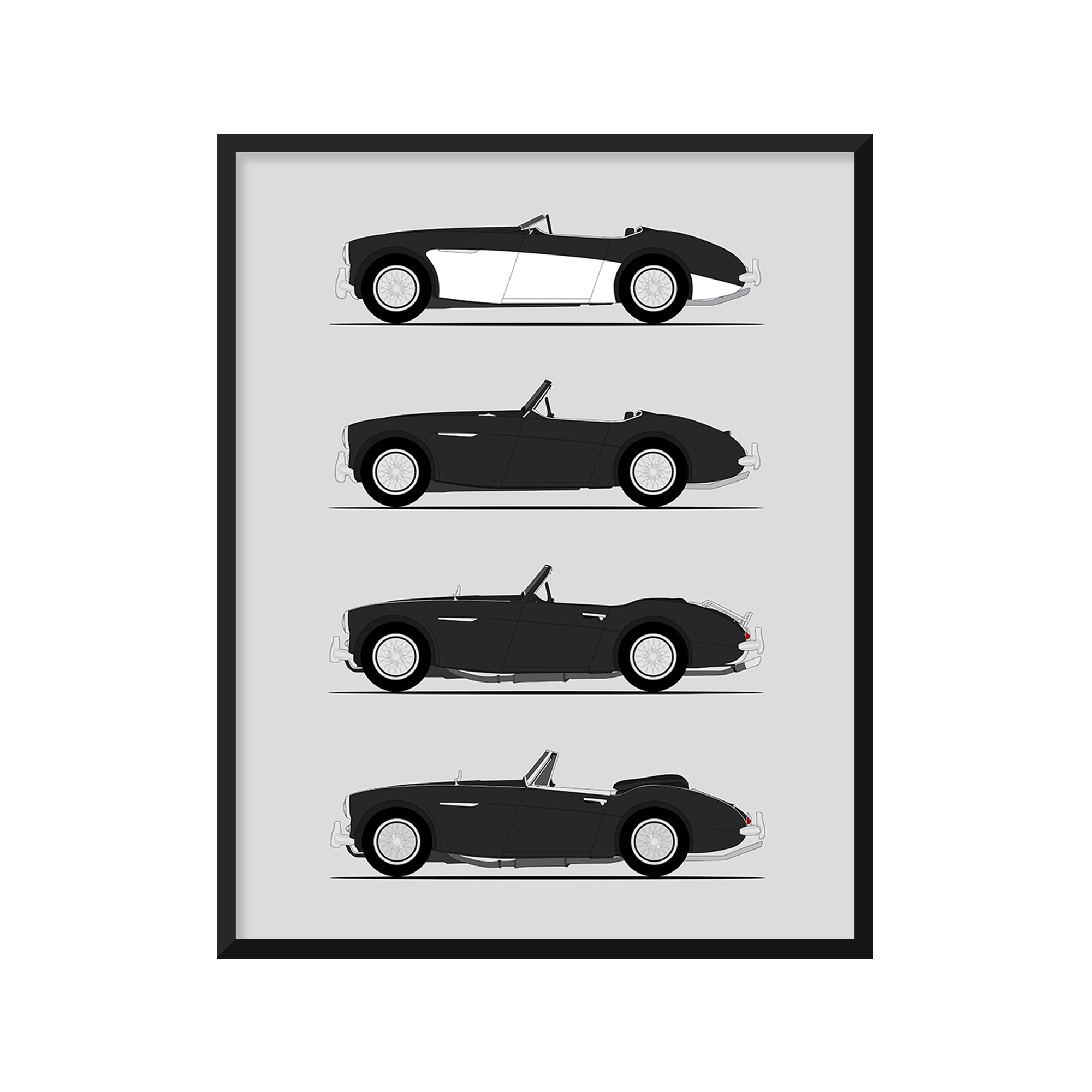 Austin Healey 3000 Generations History and Evolution Poster (Side Profile)