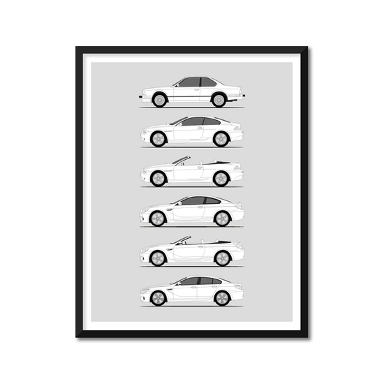 BMW M6 Generations History and Evolution Poster (Side Profile)