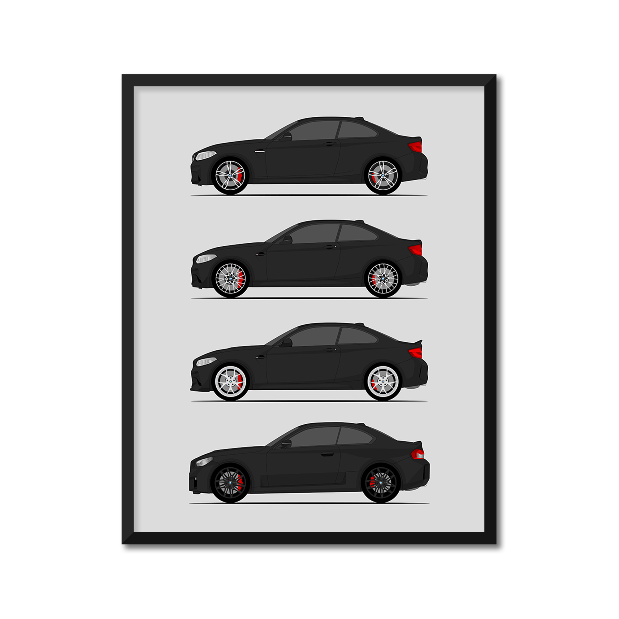 BMW M2 Generations History and Evolution Poster (Side Profile)