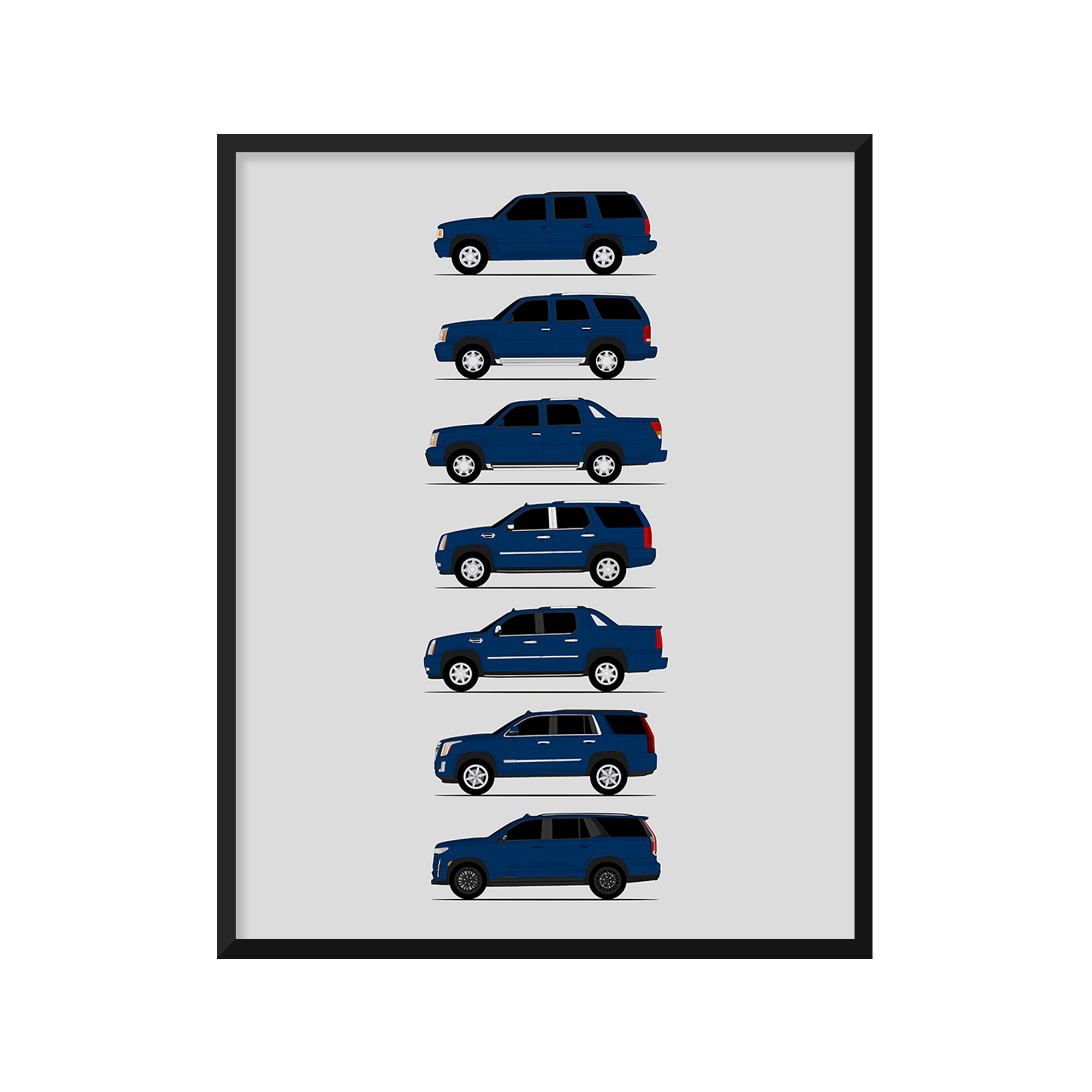 Cadillac Escalade Generations History and Evolution Poster (Side Profile)