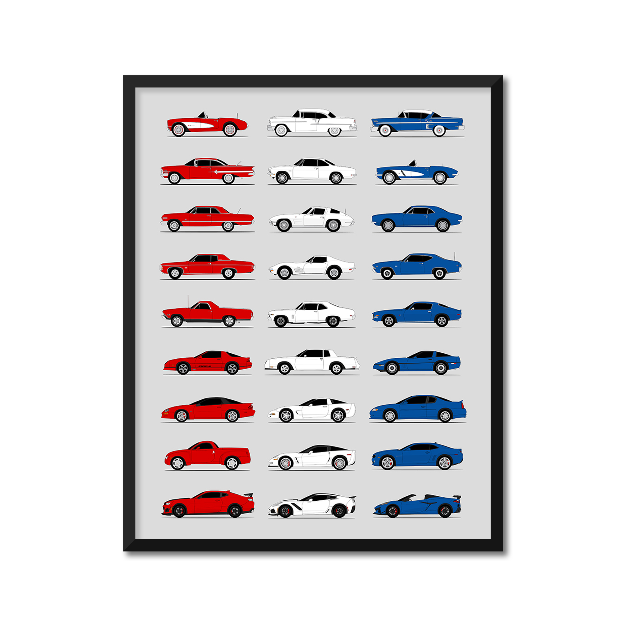 Chevy Best Generations History and Evolution Poster (Side Profile)