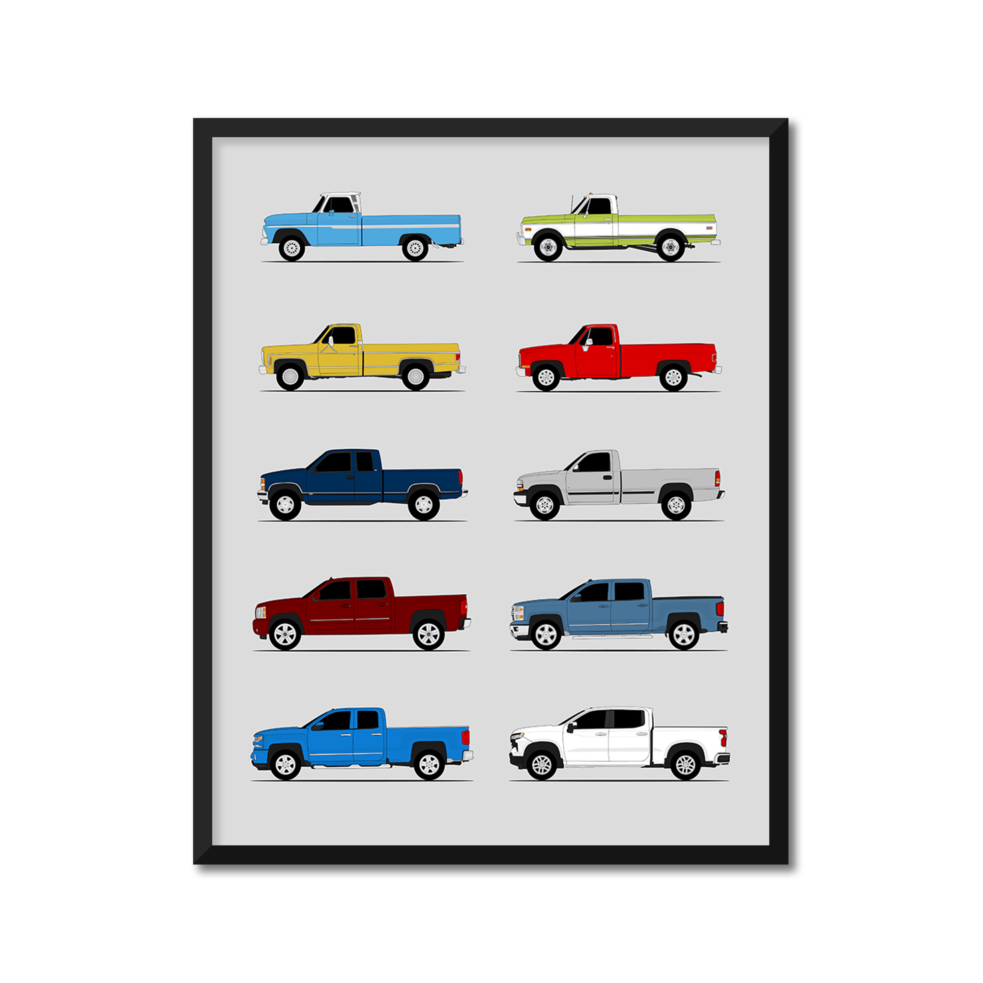Chevy Silverado Generations History and Evolution Poster (Side Profile)
