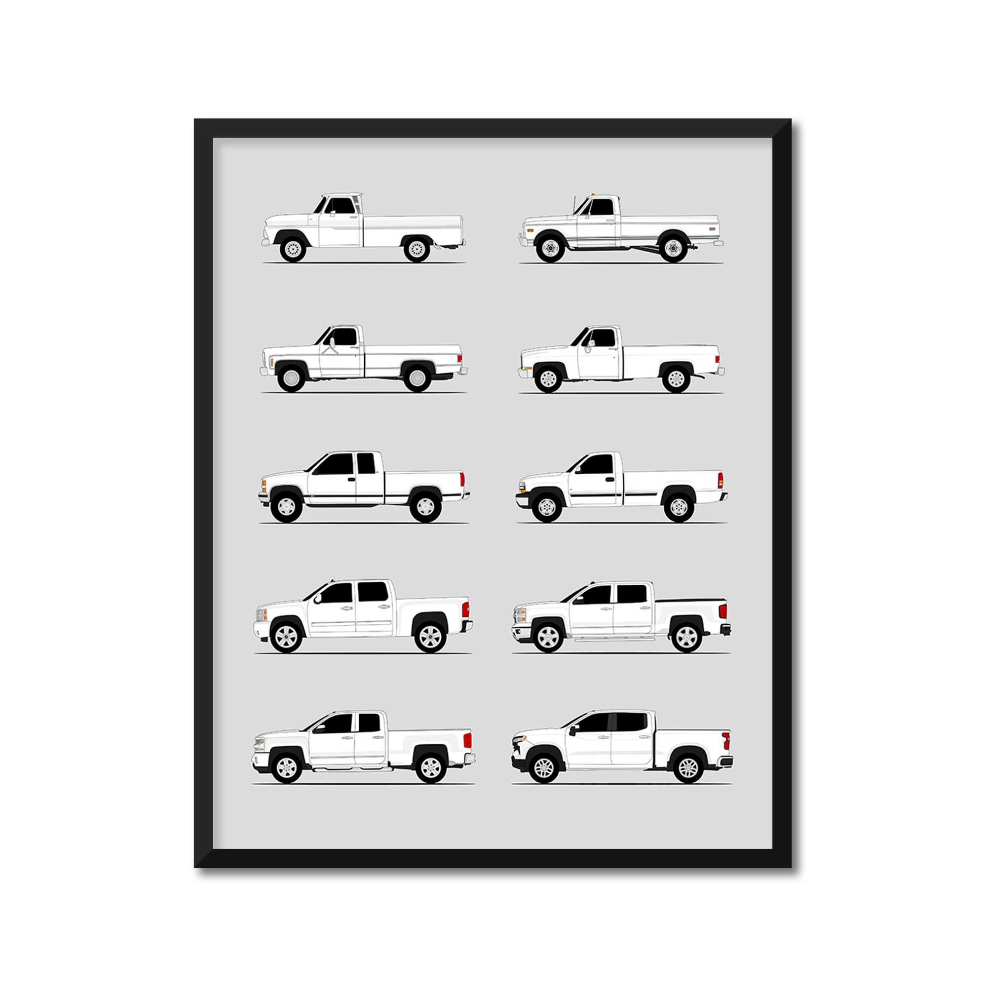 Chevy Silverado Generations History and Evolution Poster (Side Profile)