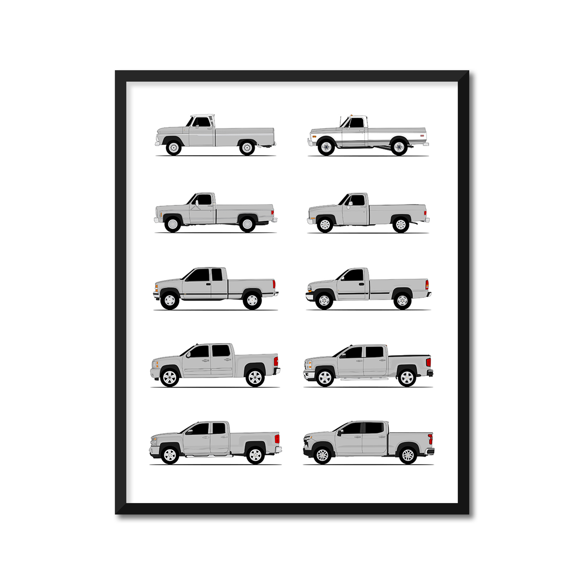 Chevy Silverado Generations History and Evolution Poster (Side Profile)