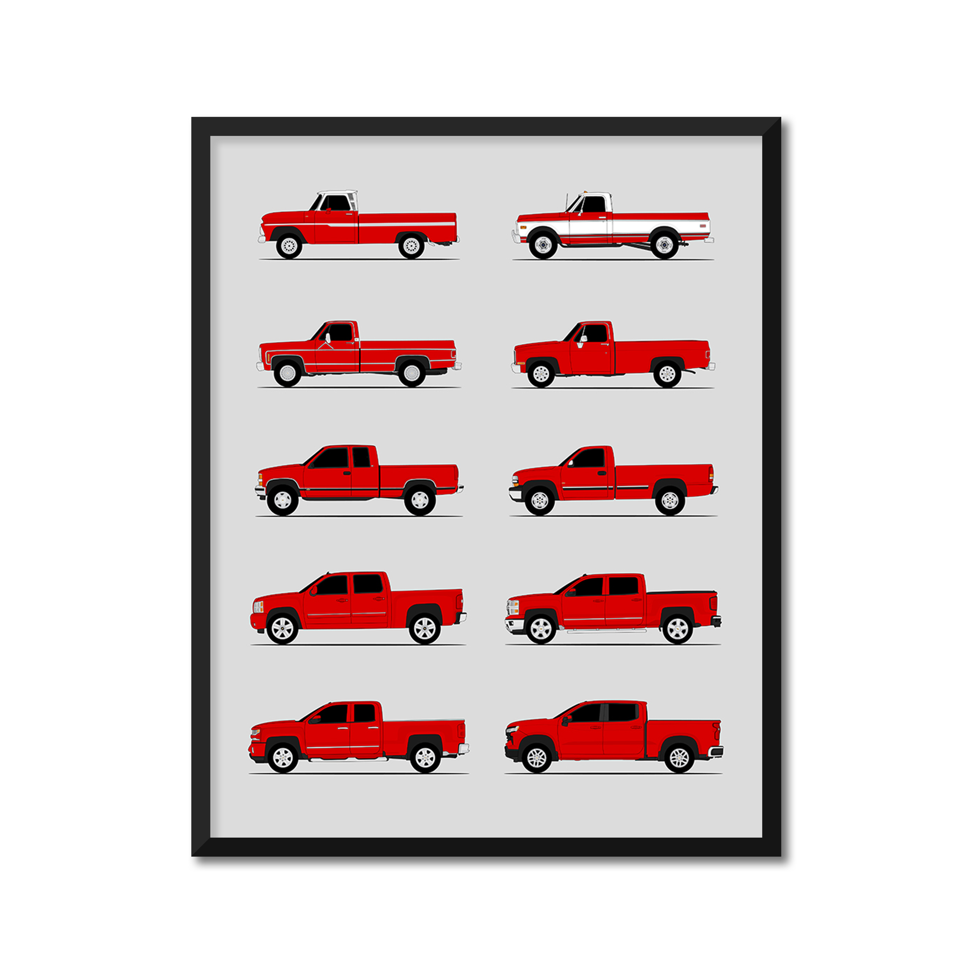 Chevy Silverado Generations History and Evolution Poster (Side Profile)