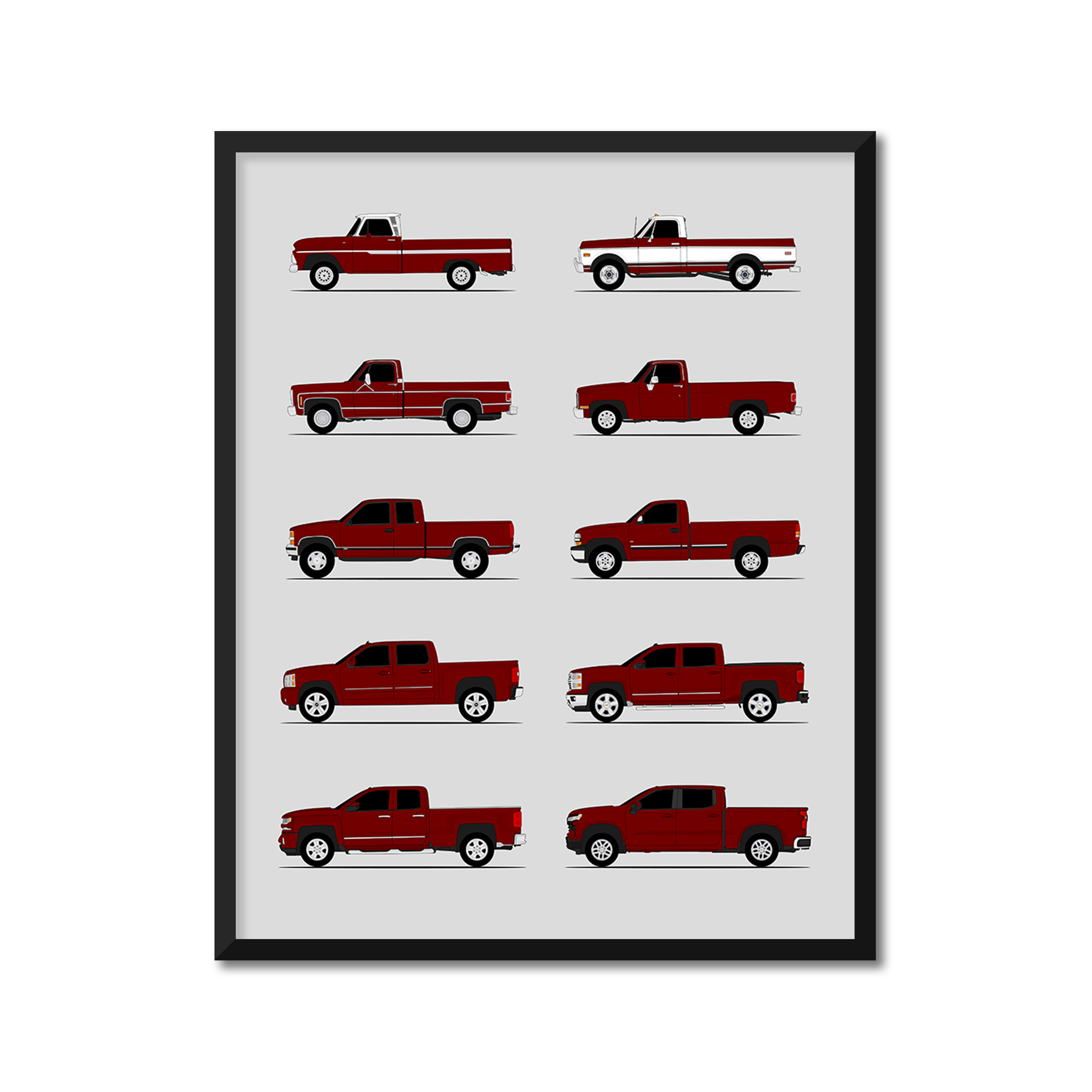 Chevy Silverado Generations History and Evolution Poster (Side Profile)