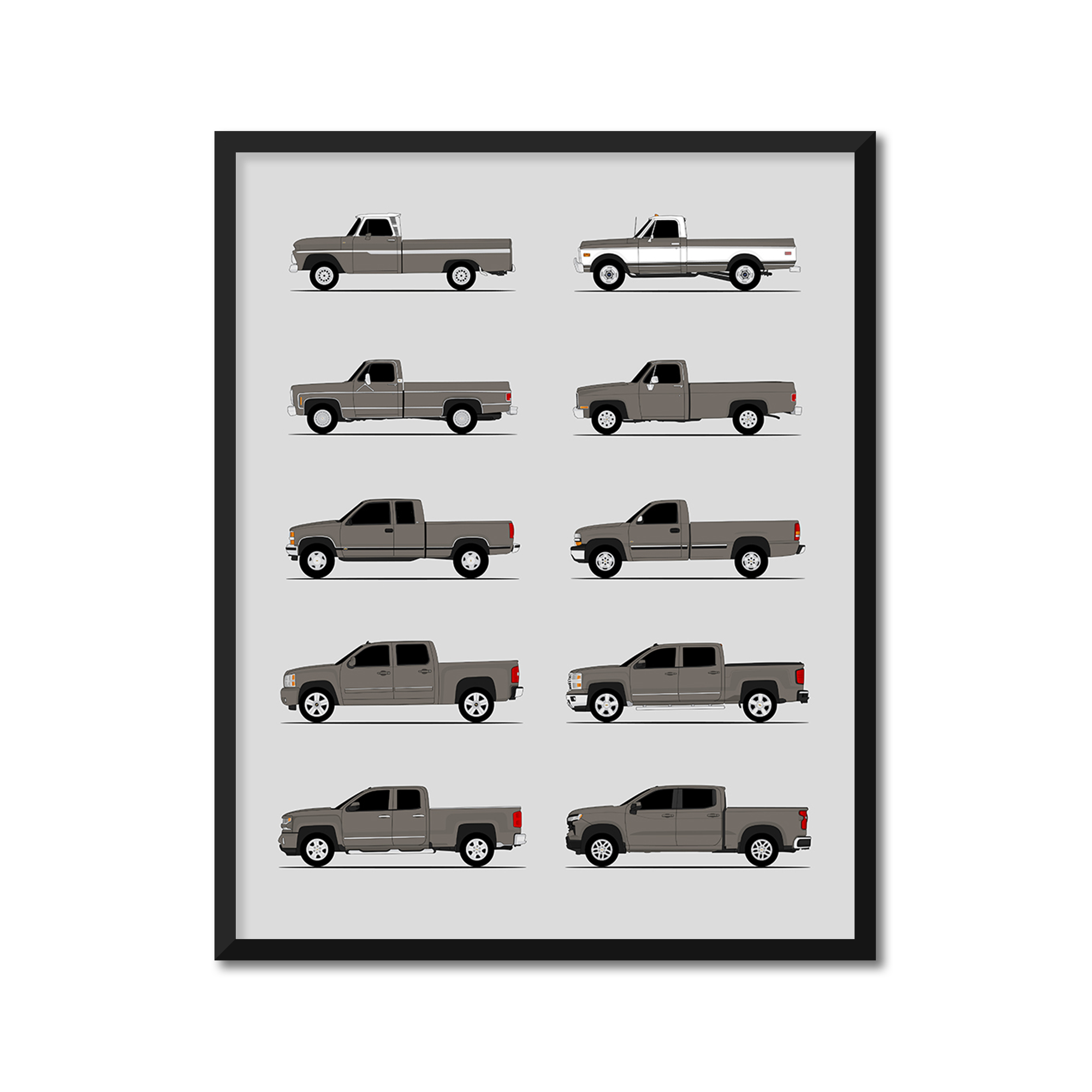 Chevy Silverado Generations History and Evolution Poster (Side Profile)