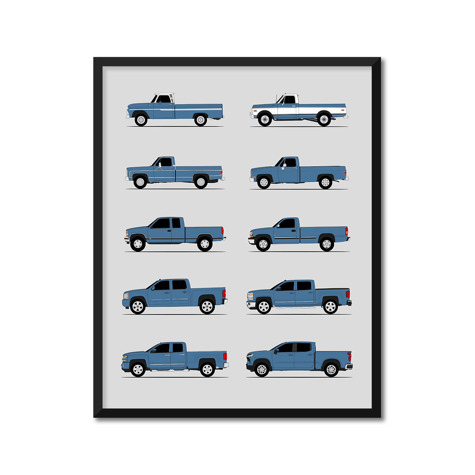 Chevy Silverado Generations History and Evolution Poster (Side Profile)