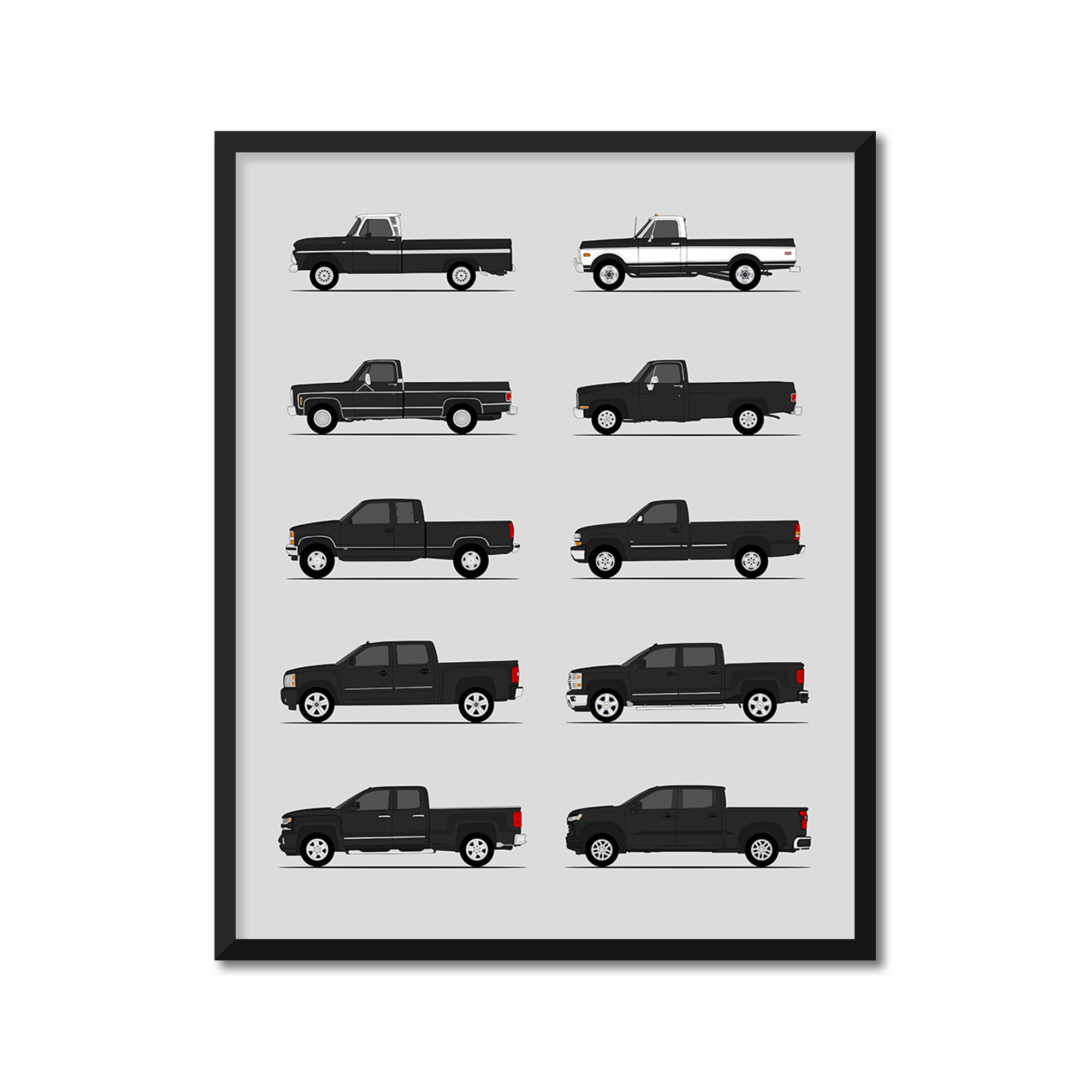 Chevy Silverado Generations History and Evolution Poster (Side Profile)