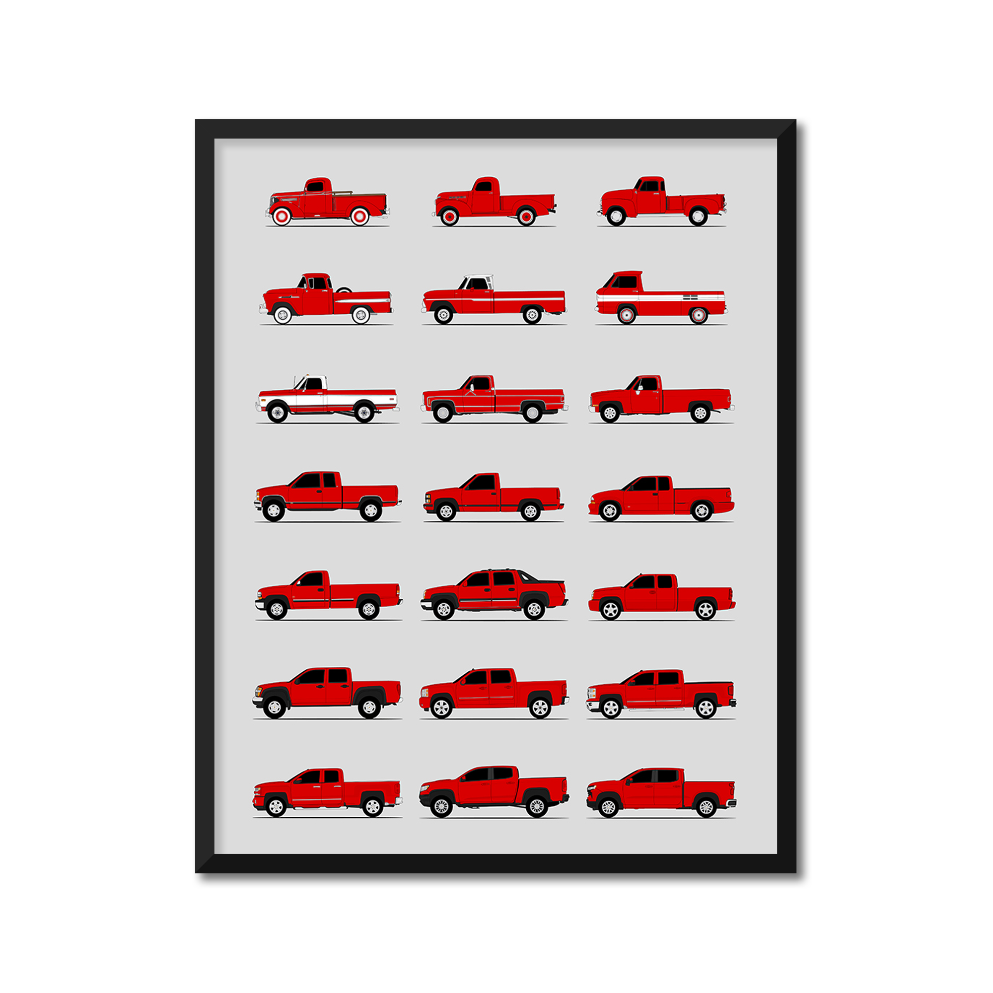 Chevy Pickup Truck Generations History and Evolution Poster (Side Profile)