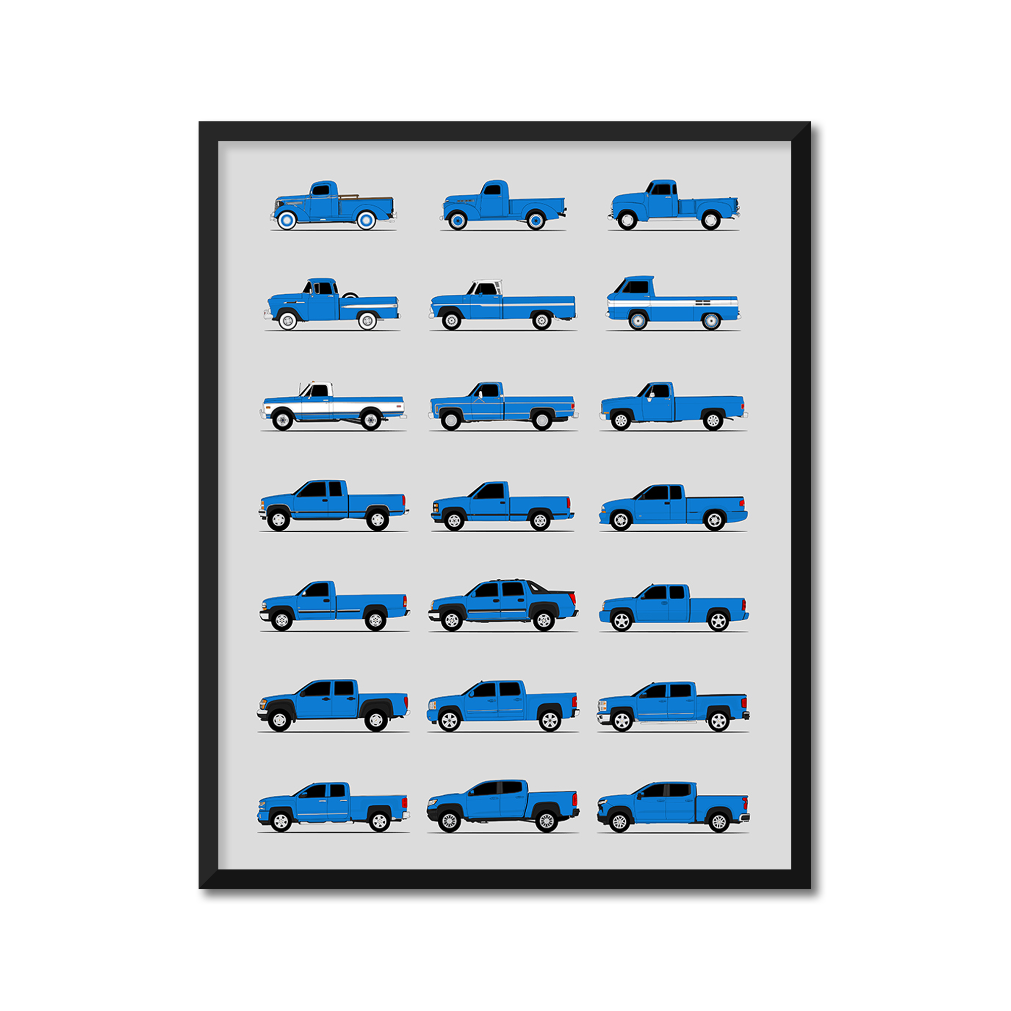 Chevy Pickup Truck Generations History and Evolution Poster (Side Profile)