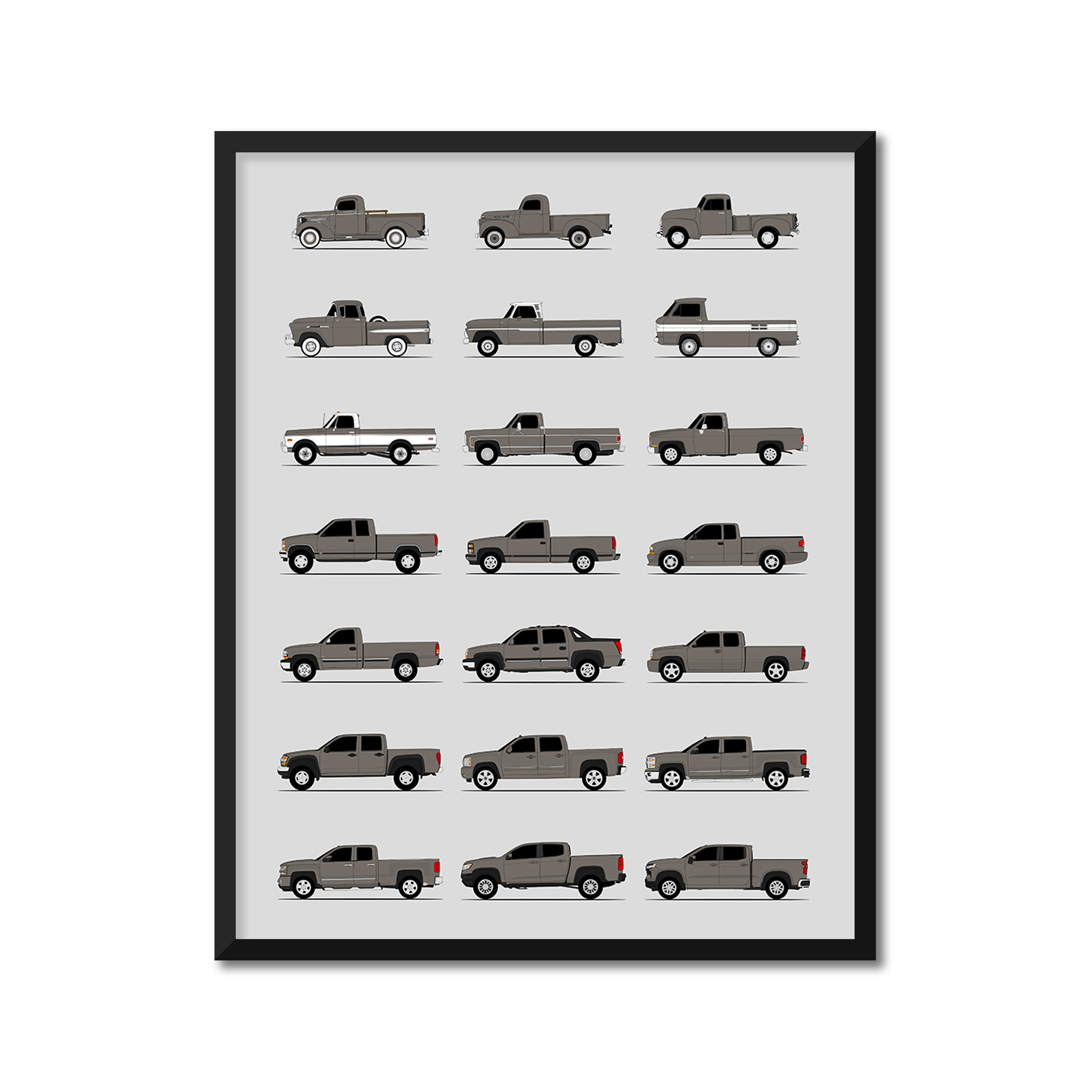 Chevy Pickup Truck Generations History and Evolution Poster (Side Profile)