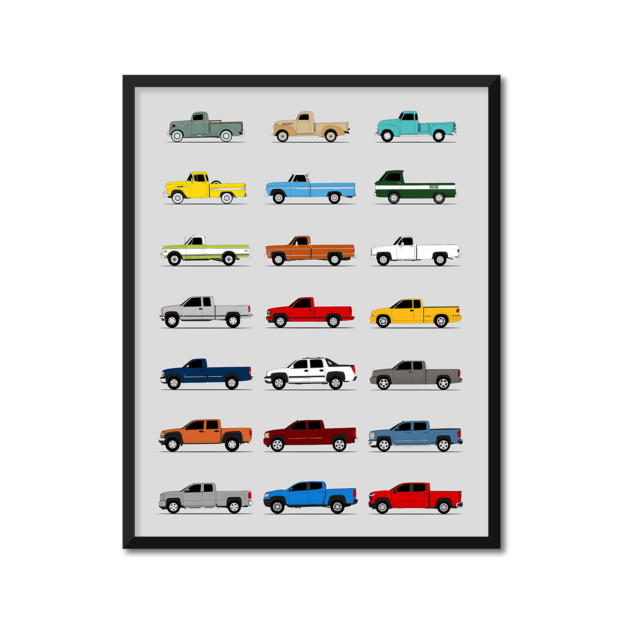 Chevy Pickup Truck Generations History and Evolution Poster (Side Profile)