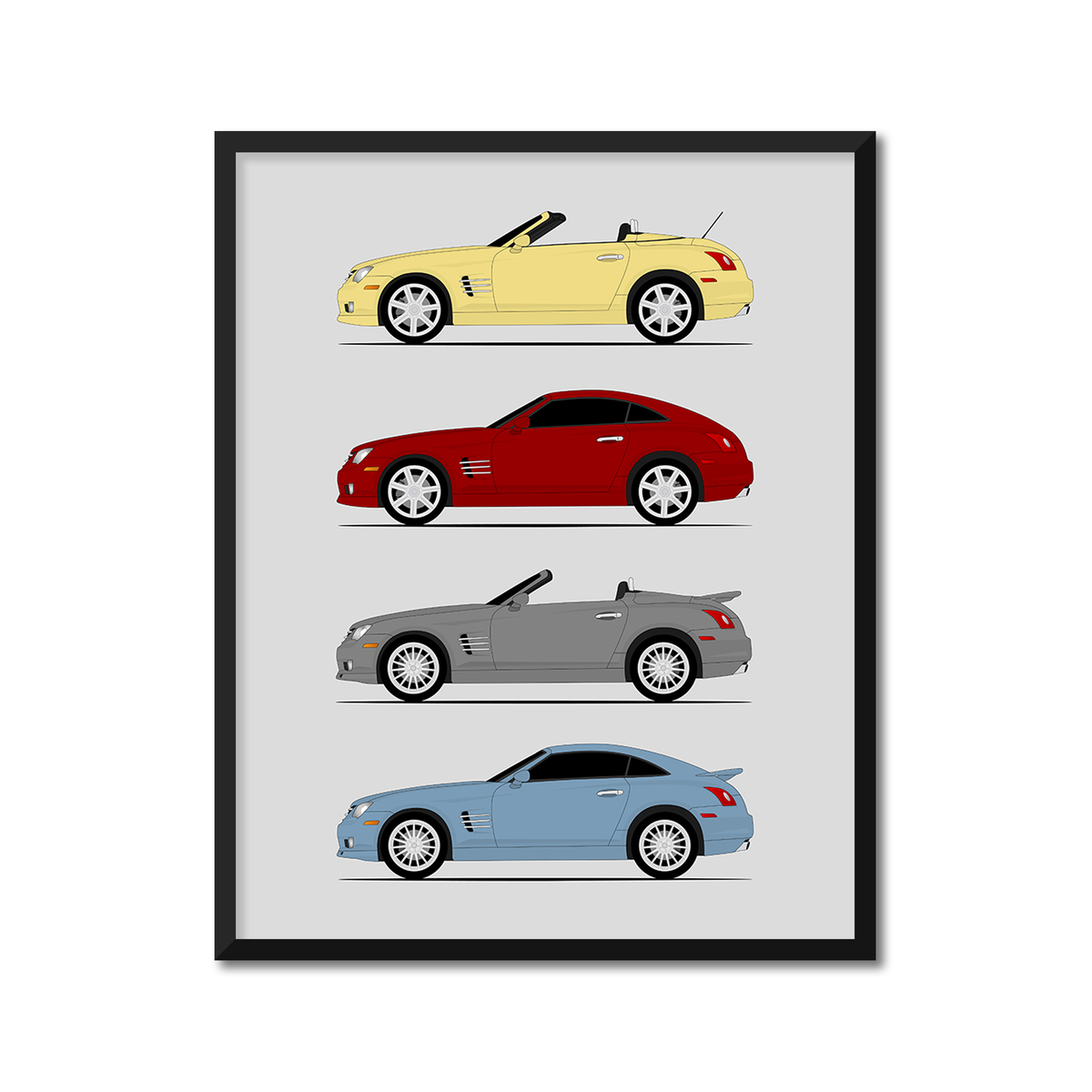 Chrysler Crossfire History and Evolution Poster (Side Profile)
