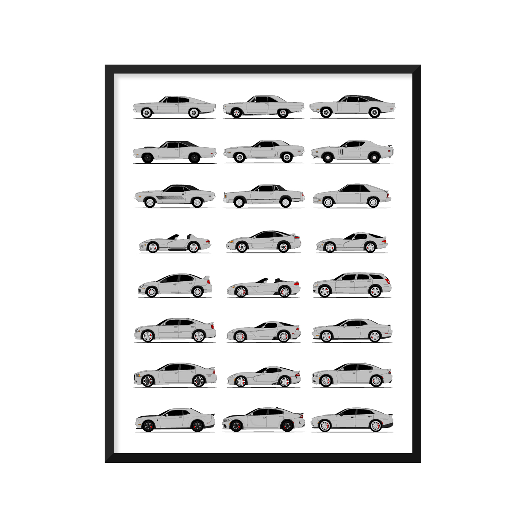 Dodge Best Generations History and Evolution Poster (Side Profile)
