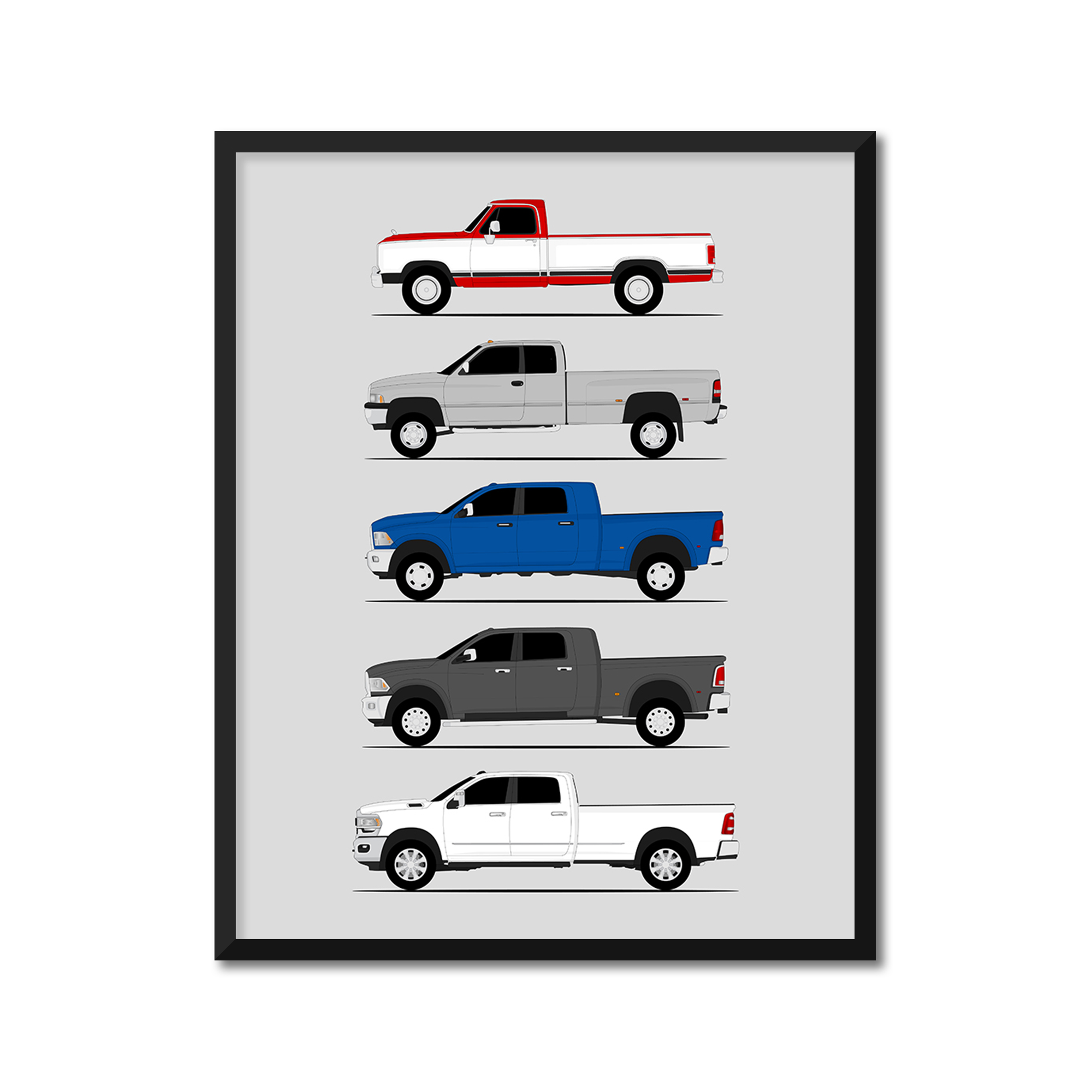 Dodge 3500 Generations History and Evolution Poster (Side Profile)