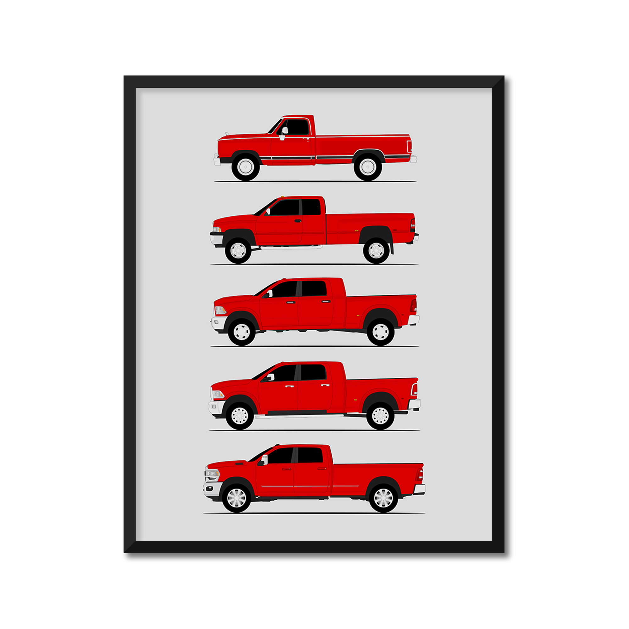Dodge 3500 Generations History and Evolution Poster (Side Profile)