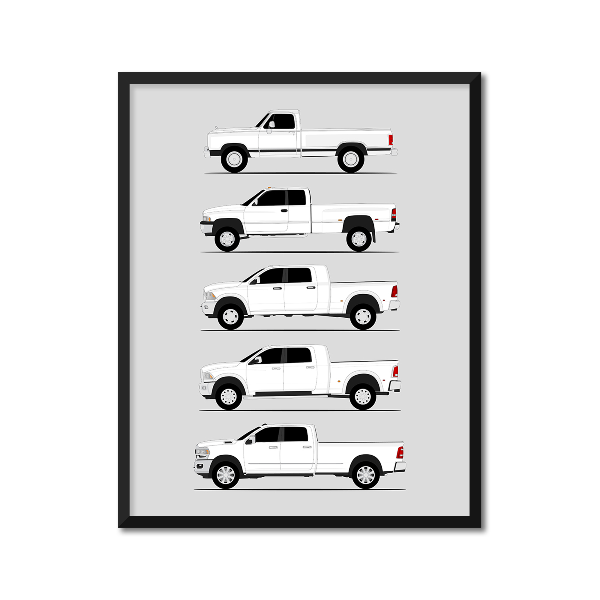 Dodge 3500 Generations History and Evolution Poster (Side Profile)