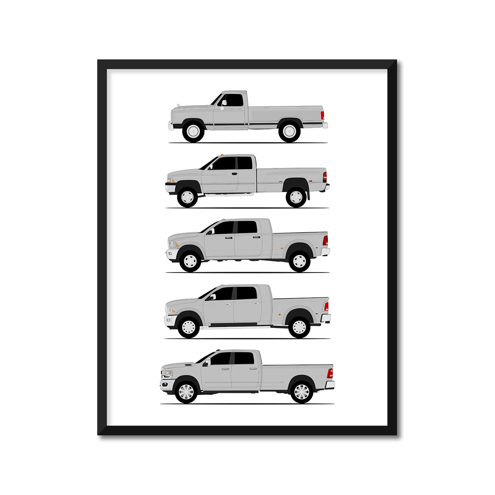 Dodge 3500 Generations History and Evolution Poster (Side Profile)