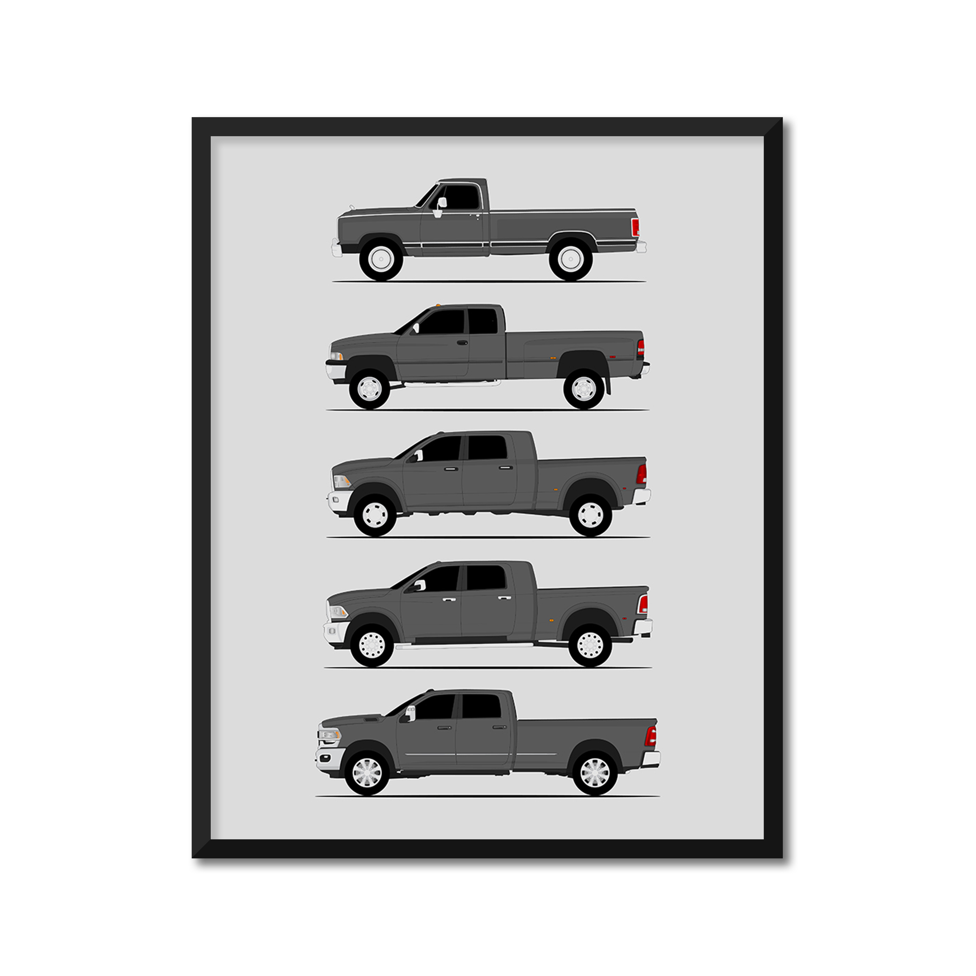 Dodge 3500 Generations History and Evolution Poster (Side Profile)