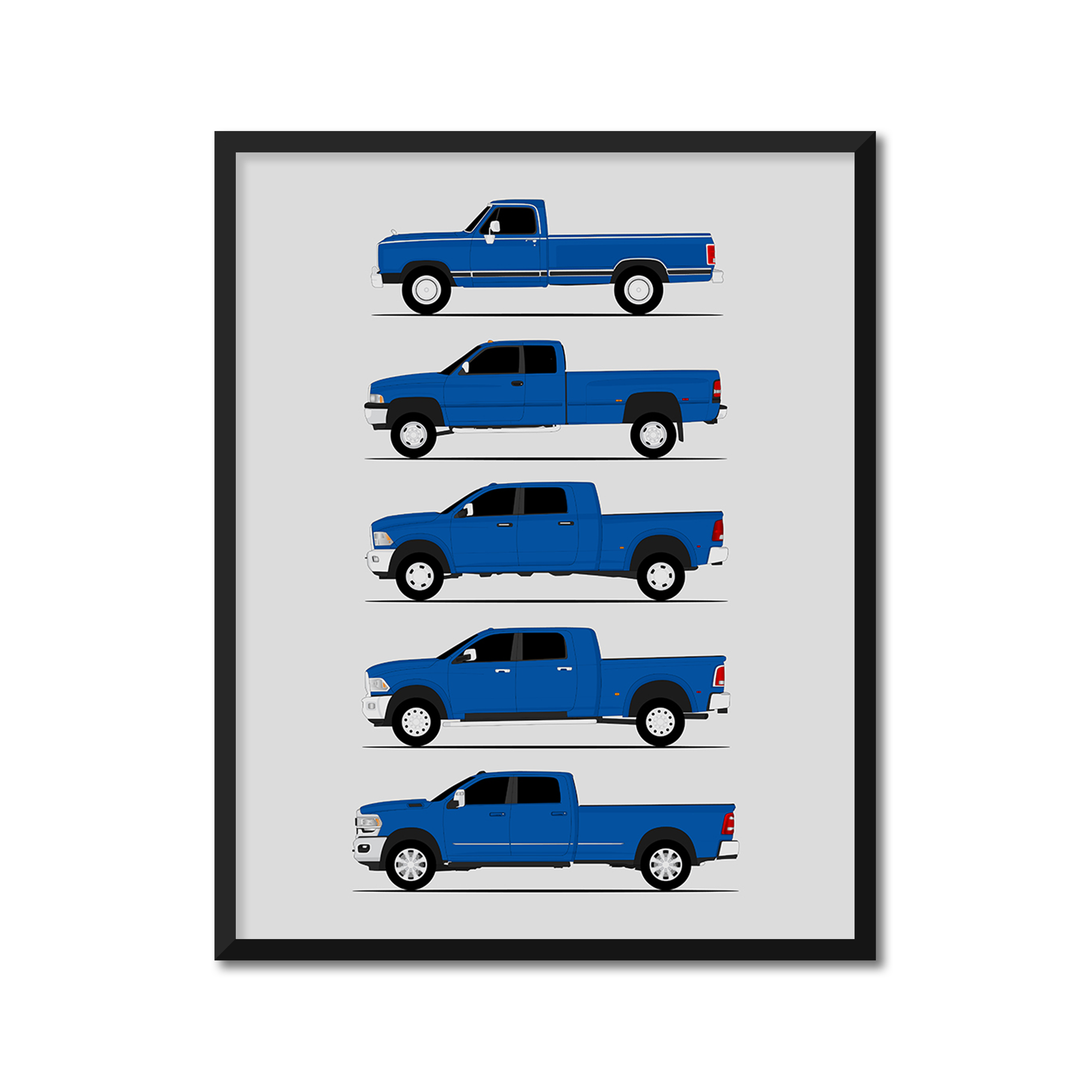 Dodge 3500 Generations History and Evolution Poster (Side Profile)