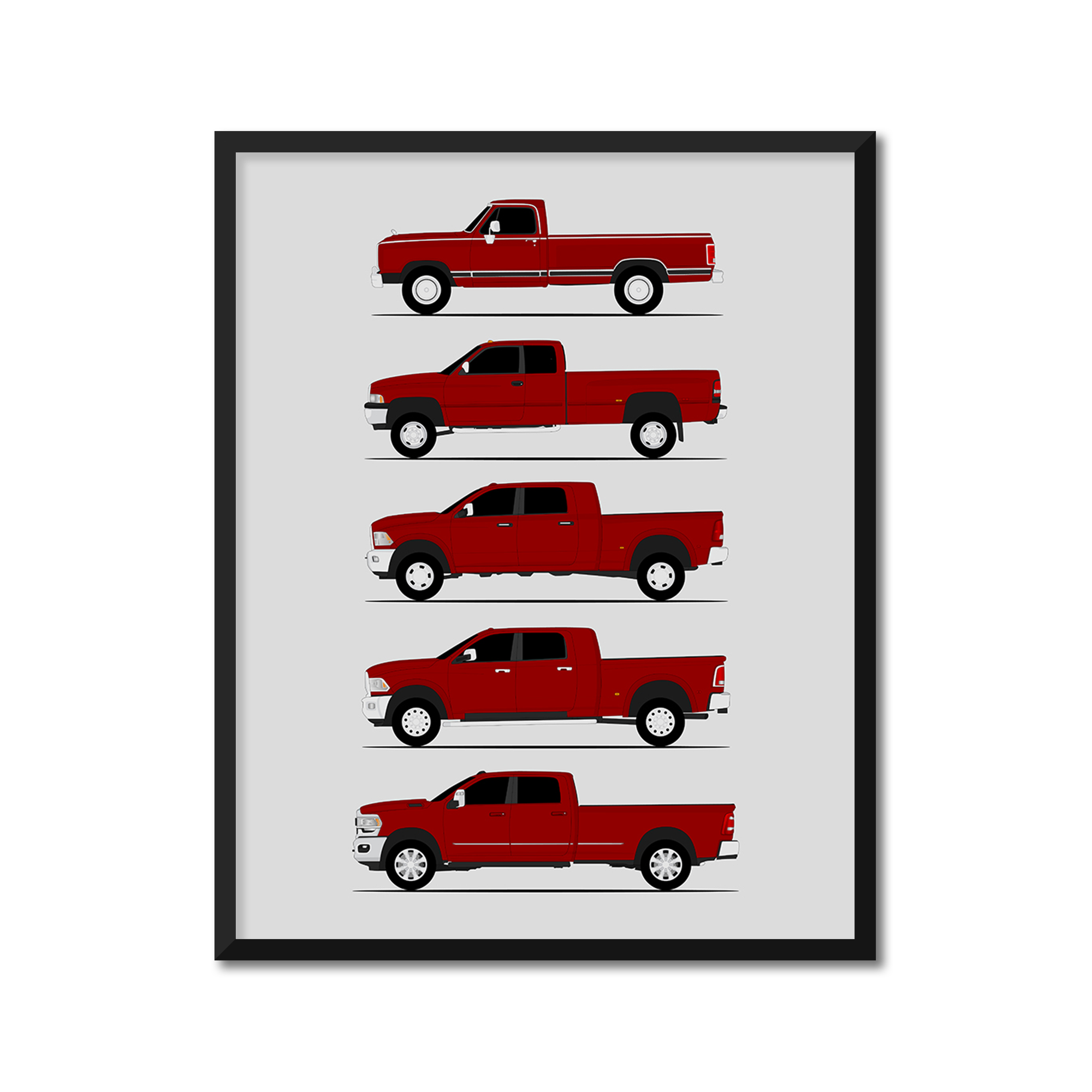Dodge 3500 Generations History and Evolution Poster (Side Profile)