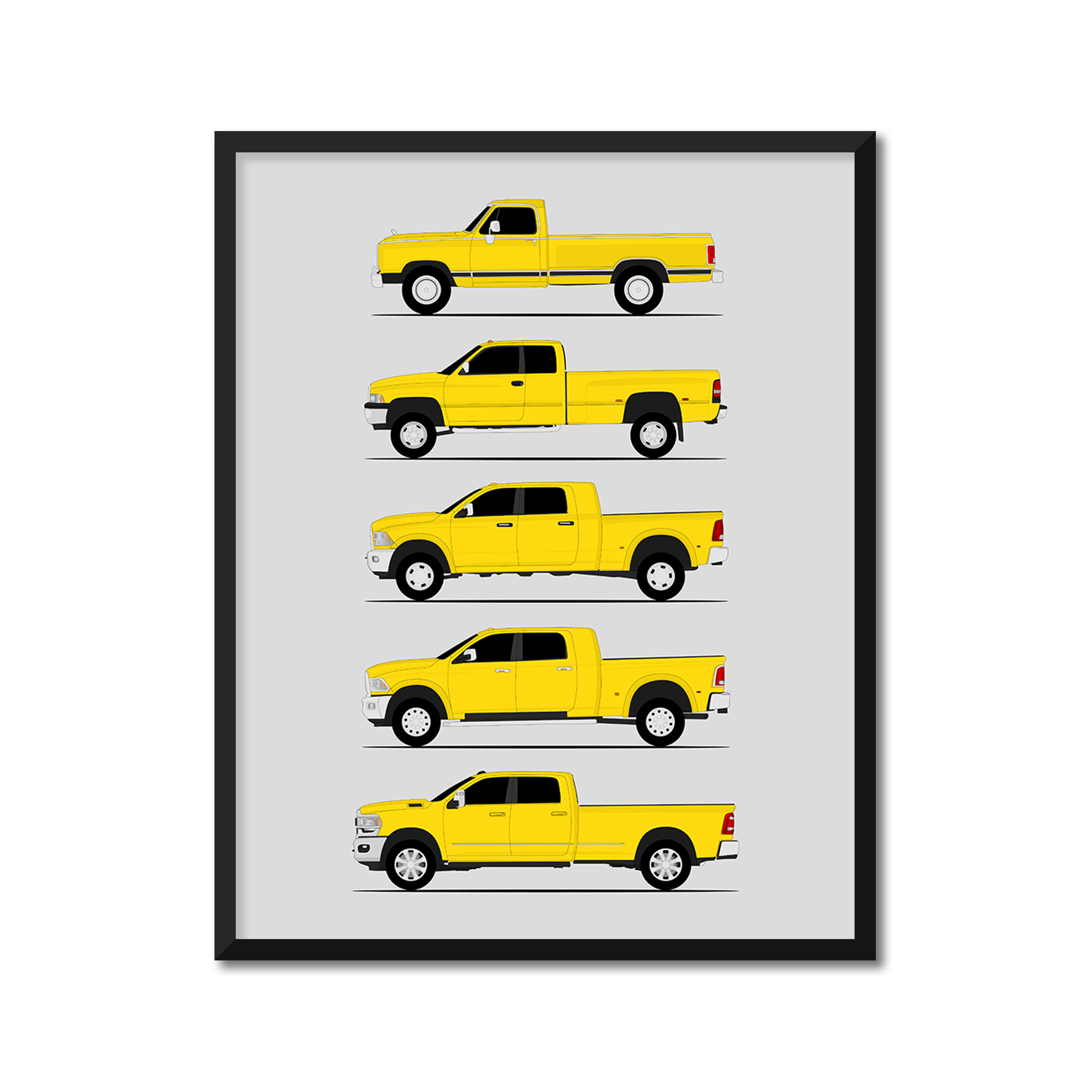 Dodge 3500 Generations History and Evolution Poster (Side Profile)