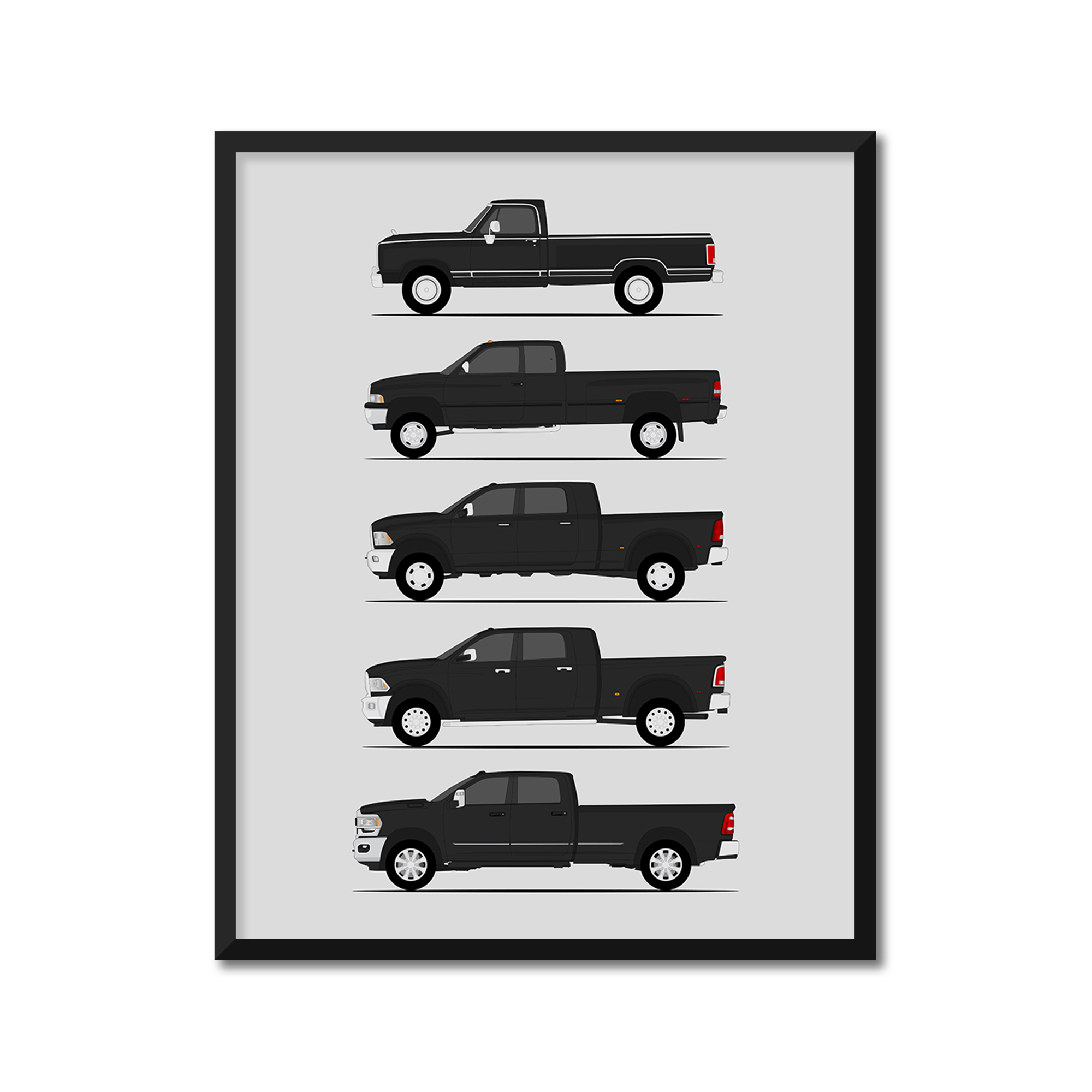 Dodge 3500 Generations History and Evolution Poster (Side Profile)