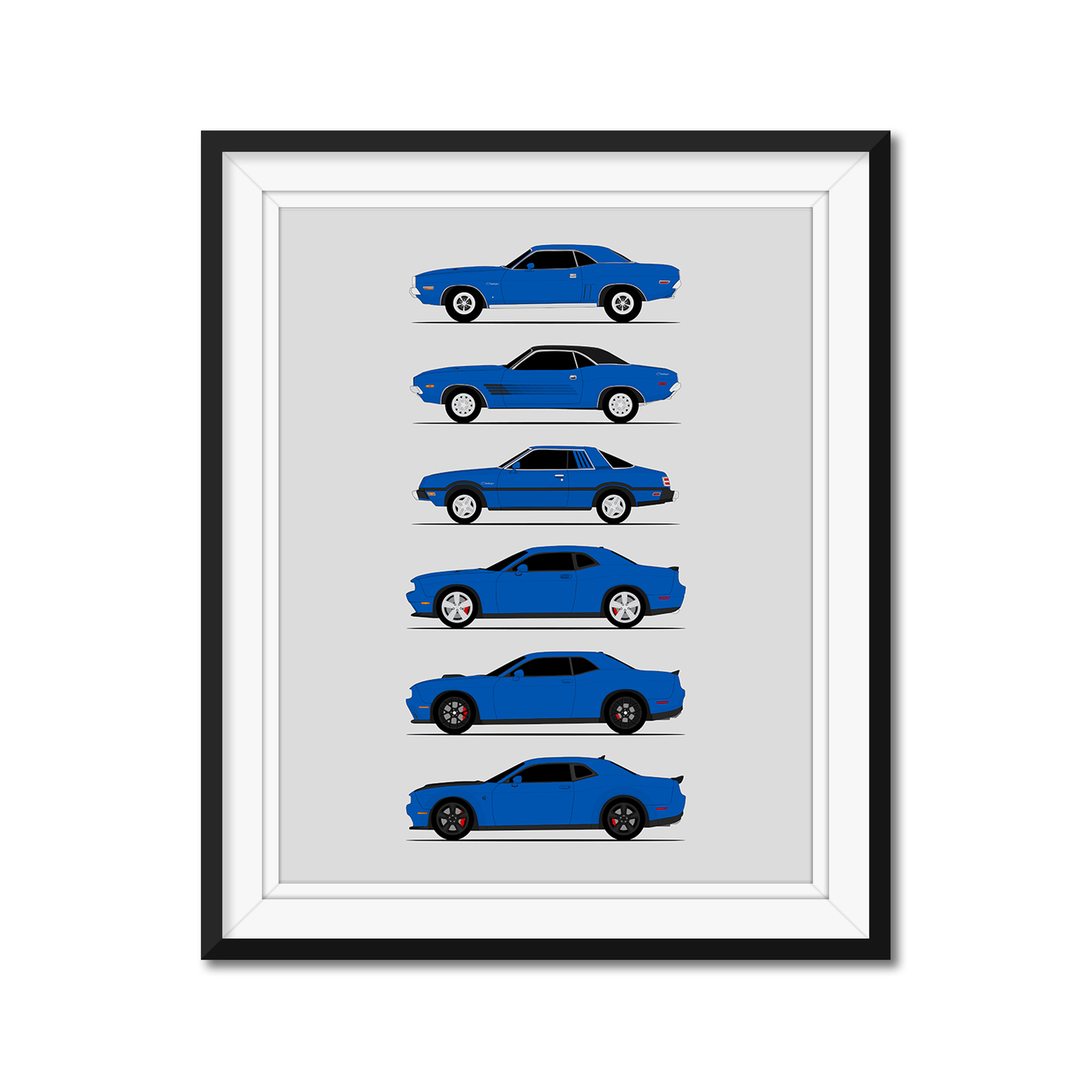 Dodge Challenger Generations History and Evolution Poster (Side Profile)