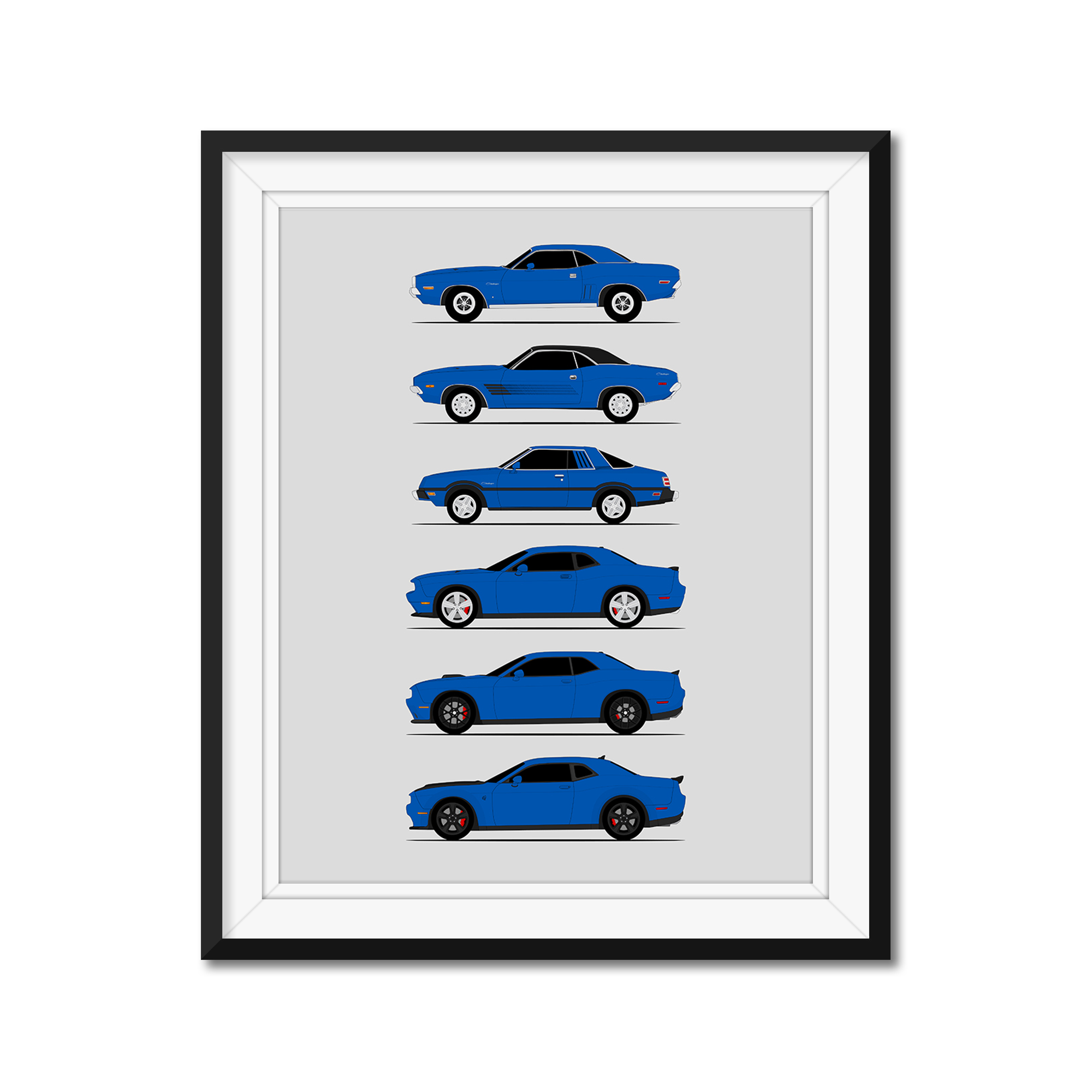 Dodge Challenger Generations History and Evolution Poster (Side Profile)