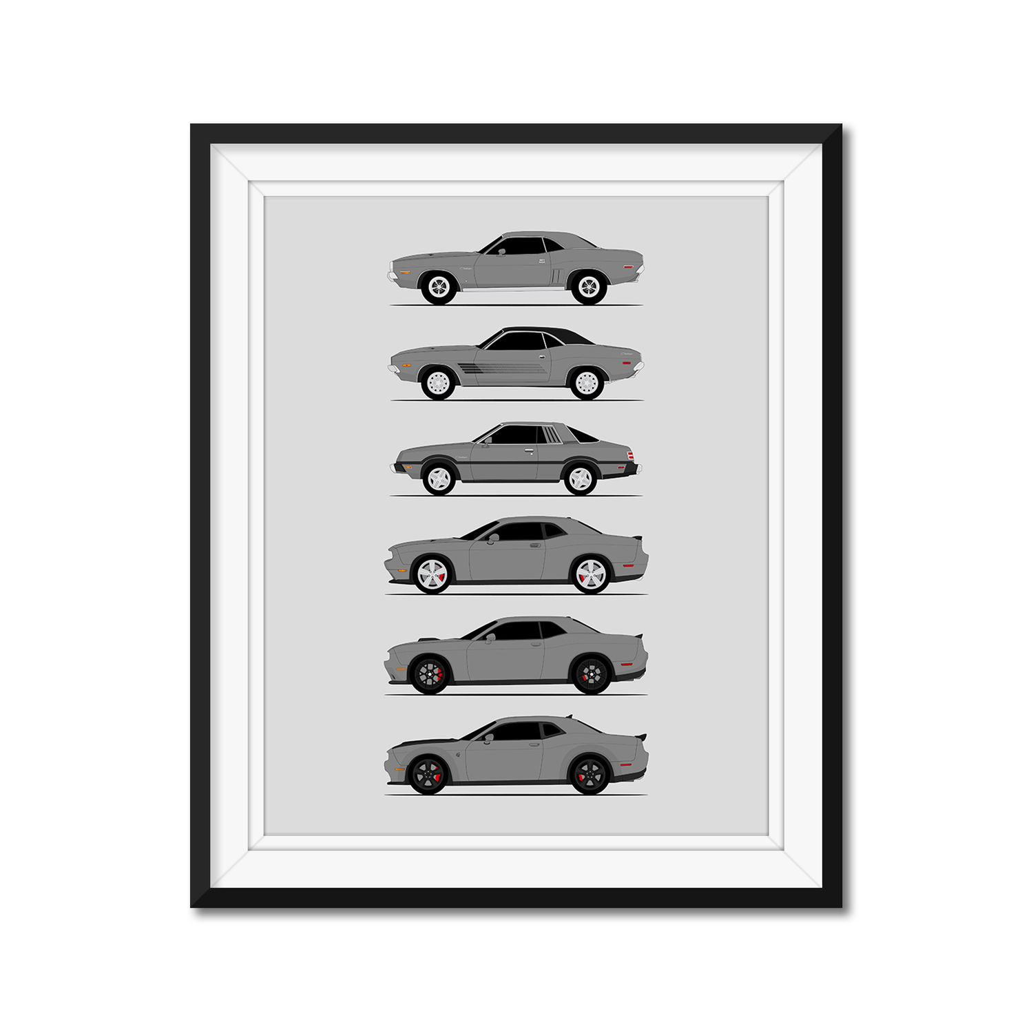 Dodge Challenger Generations History and Evolution Poster (Side Profile)