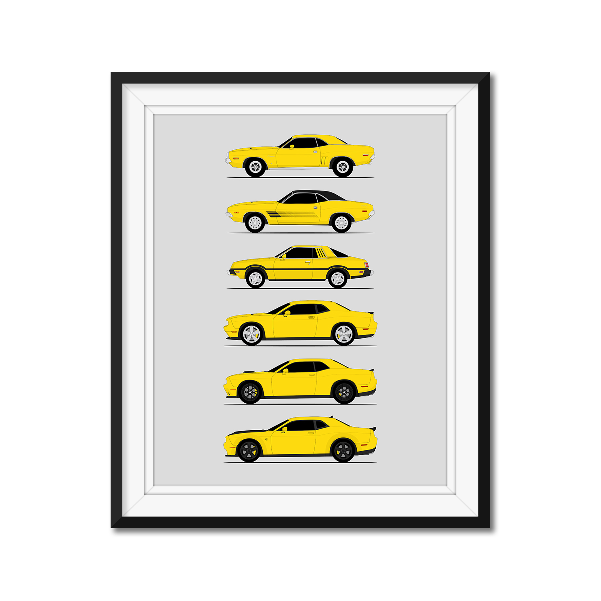Dodge Challenger Generations History and Evolution Poster (Side Profile)