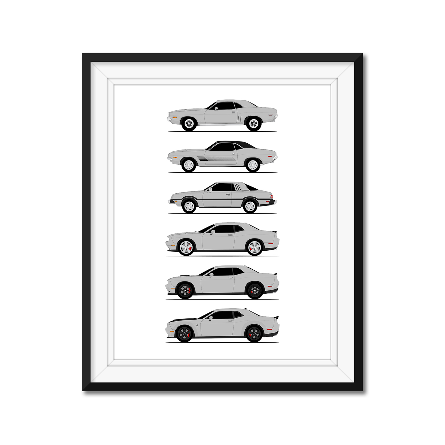 Dodge Challenger Generations History and Evolution Poster (Side Profile)