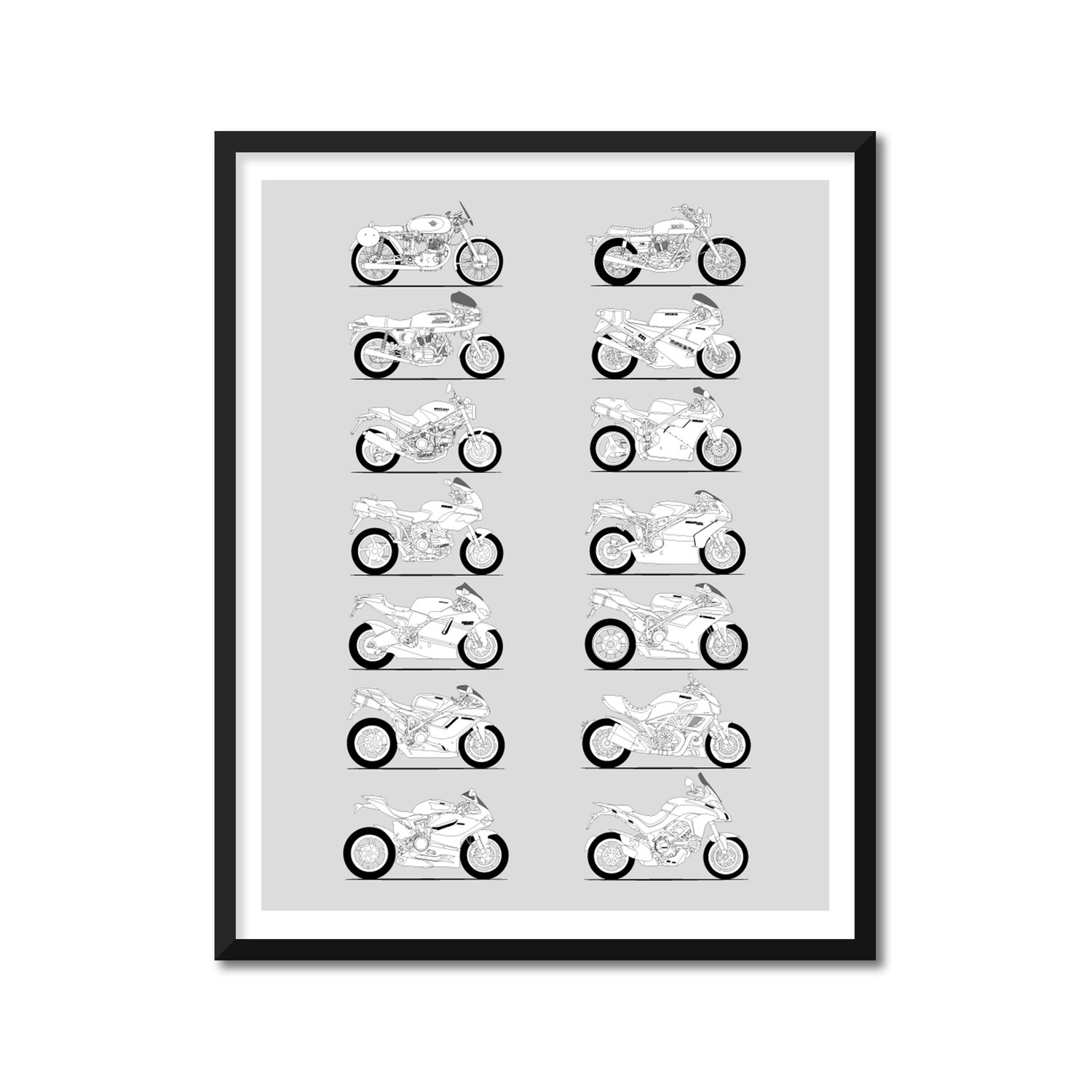 Ducati Motorcycle History and Evolution Poster (Side Profile)