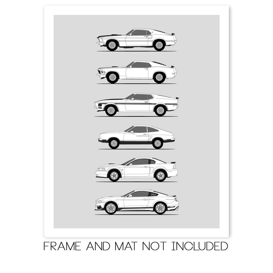 Ford Mustang Mach 1 Generations History and Evolution Poster (Side Profile)