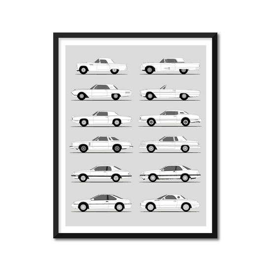 Ford Thunderbird Generations History and Evolution Poster (Side Profile)